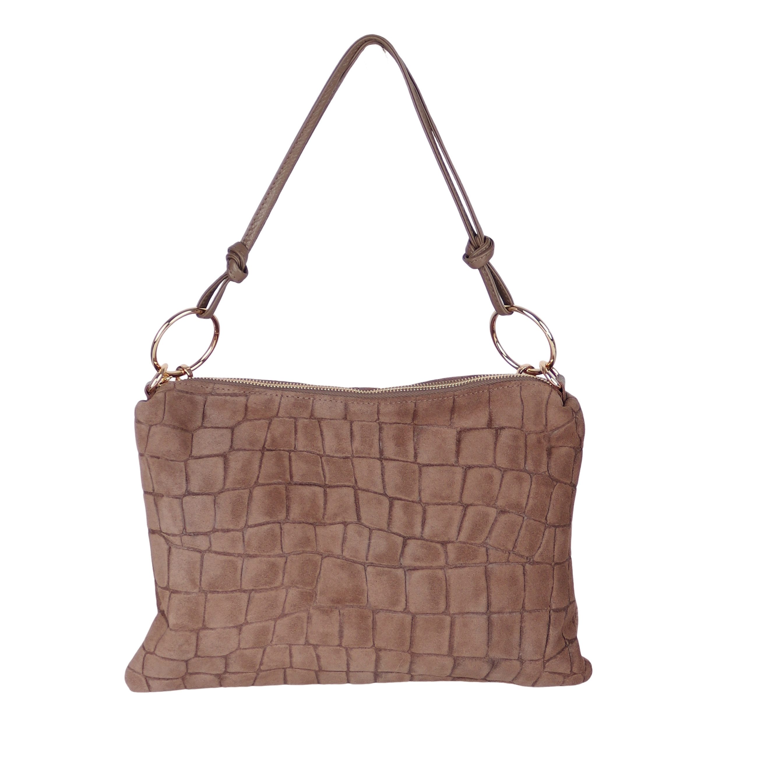 MIRROSI Umhängetasche Damen Tasche Echtleder Wildleder Made in Italy, Schlank (ca.34x22x3cm), mit langem Riemen & Reißverschluss