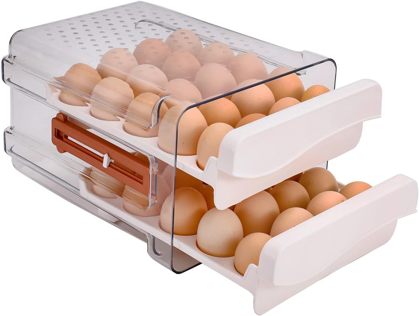 RWEUOQ Eierkorb Eierbehälter, 40 Gitter/2 Schichten Eierhalter, Eier Organizer, (Aufbewahrungsbox für Frische Eier für Kühlschrank, Eierablage, 1-tlg), Eierschublade mit Waage 27*22*17CM