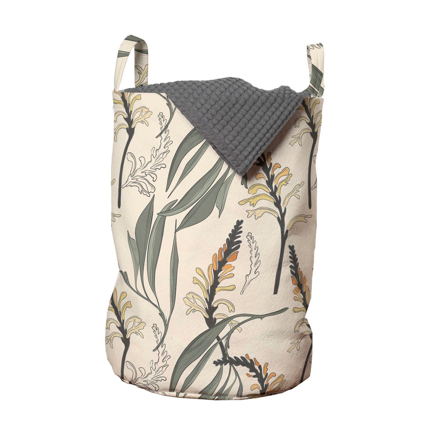 Abakuhaus Wäschesäckchen Wäschekorb mit Griffen Kordelzugverschluss für Waschsalons, Botanisch Tropical-Blüten-Muster