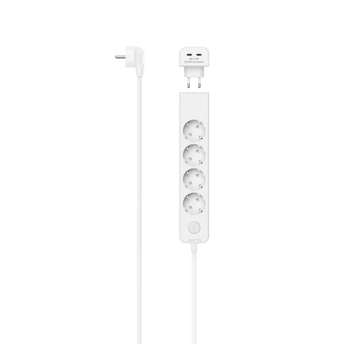 Hama Розеткиleiste 5 fach mit Schalter und USB-C-Adapter 2 fach, Weiß Розеткиleiste 7-fach (Ein- / Ausschalter, USB-Anschlüsse, Schutzkontaktstecker, Überspannungsschutz, Kabellänge 1,4 m), Mehrfachsteckdose, 1,4 m, Kunststoff, Tischsteckdose