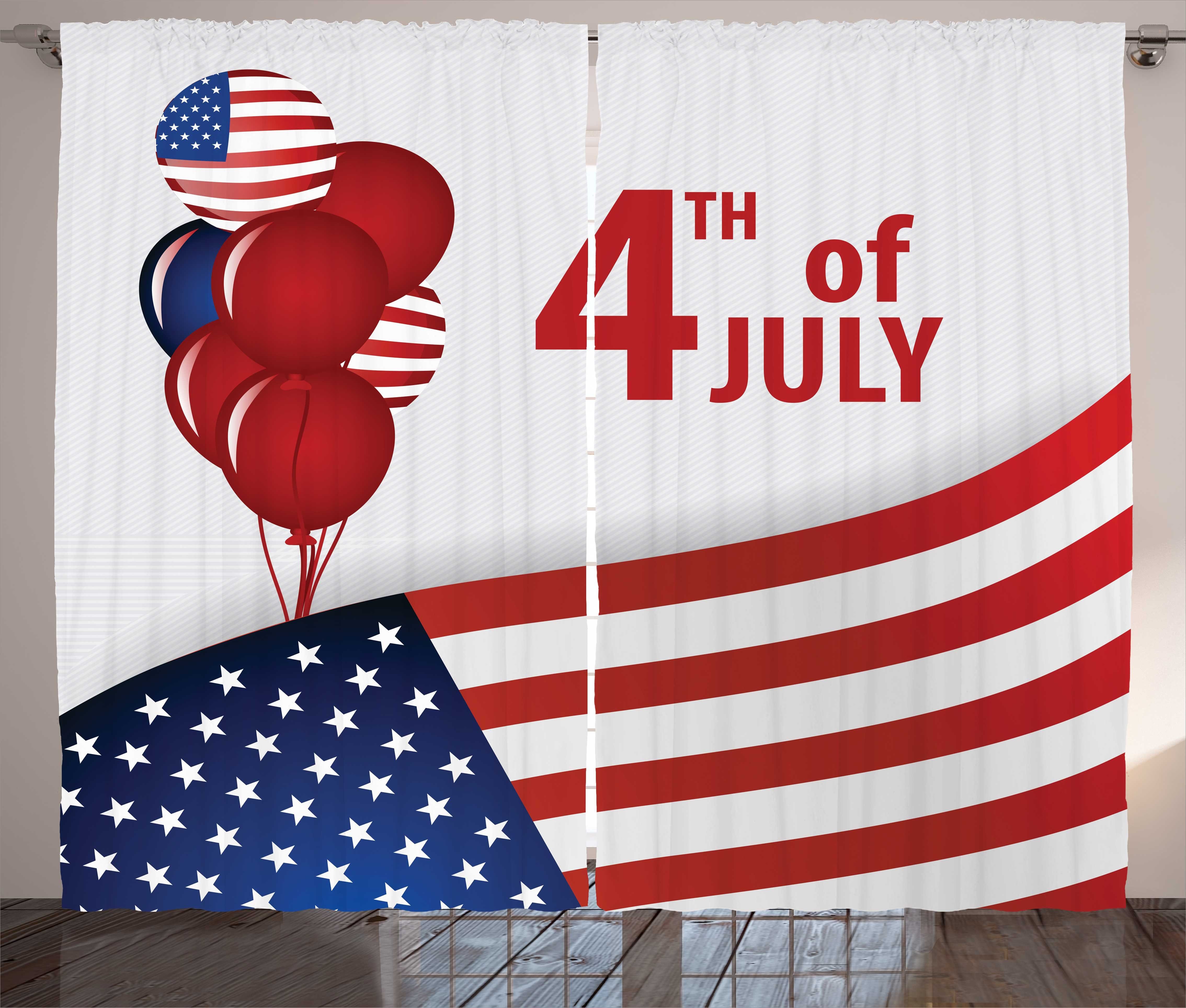 Gardine Schlafzimmer Kräuselband Vorhang mit Haken, Luftballons Abakuhaus, Juli und Vierter Schlaufen US-Flagge und