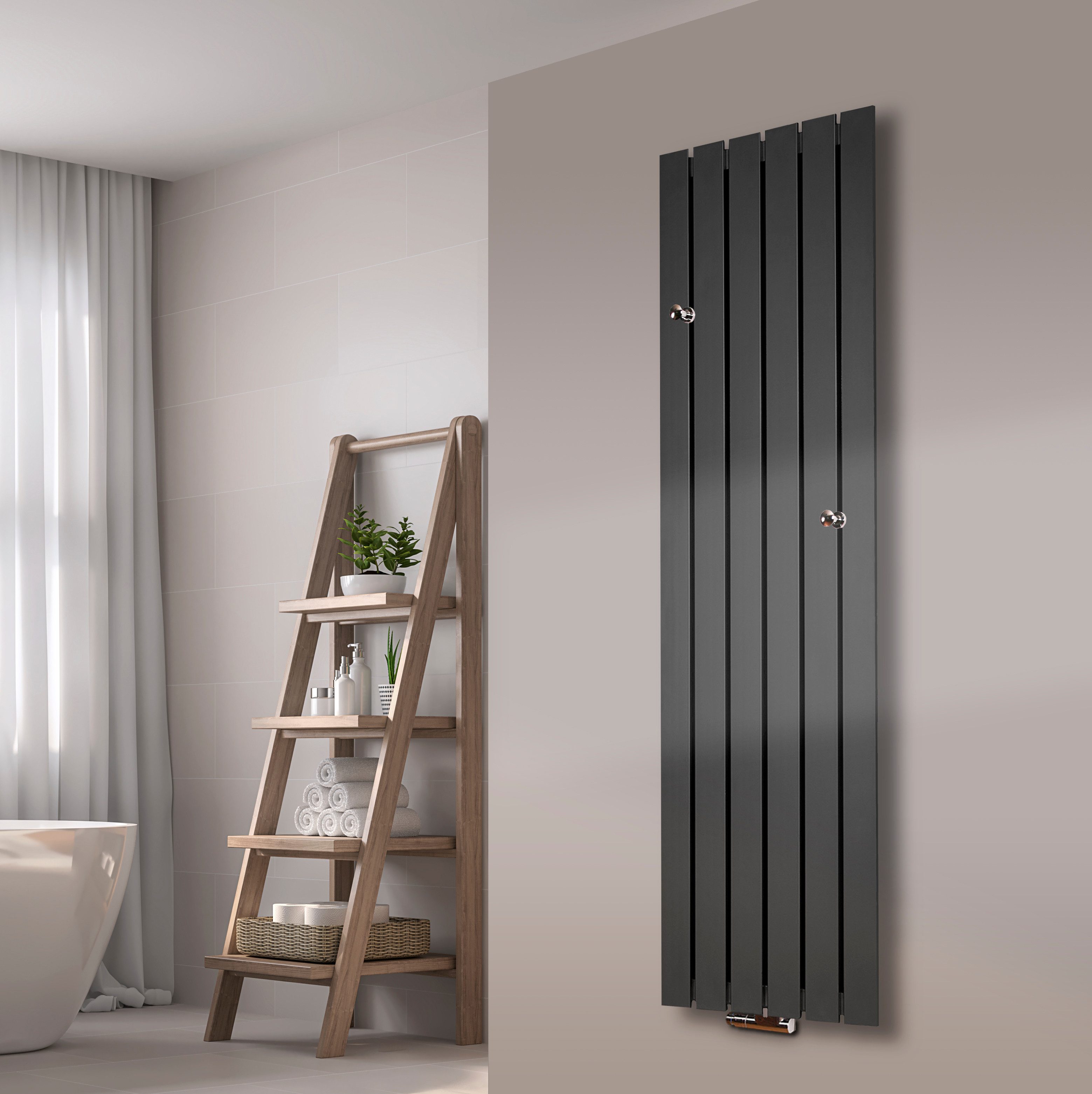 Szagato Badheizkörper BADHEIZKÖRPER Design Peking 3 180x47cm anthrazit -moon + 2 Knopfhalter, 5 Jahre Garantie, Made in Germany