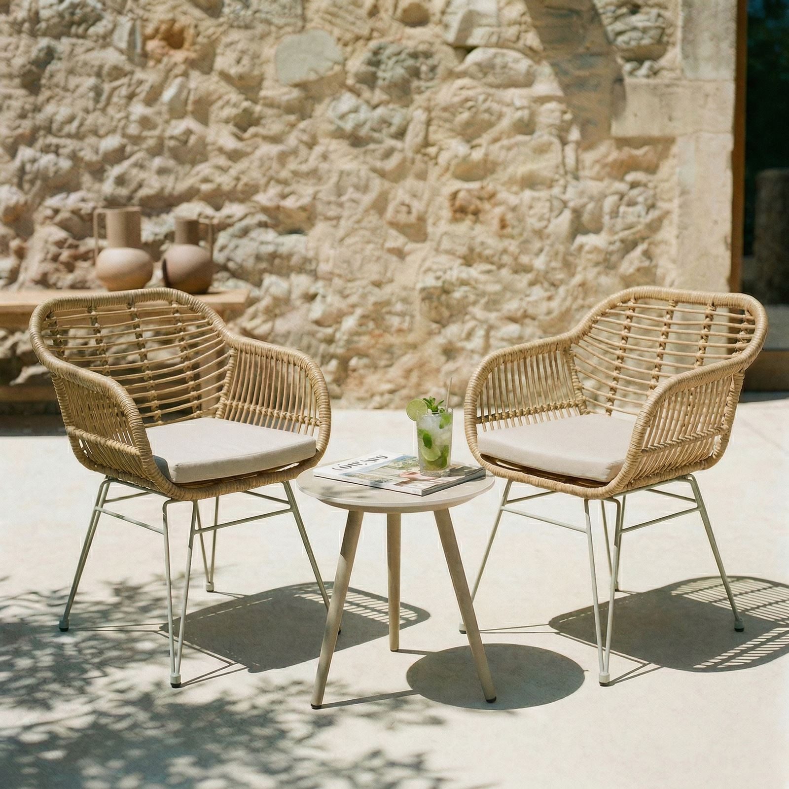 IDIMEX Gartenstuhl PARAMO (2 St), In & Outdoor Esszimmerstuhl 2er Set mit Metallgestell in Rattan Optik