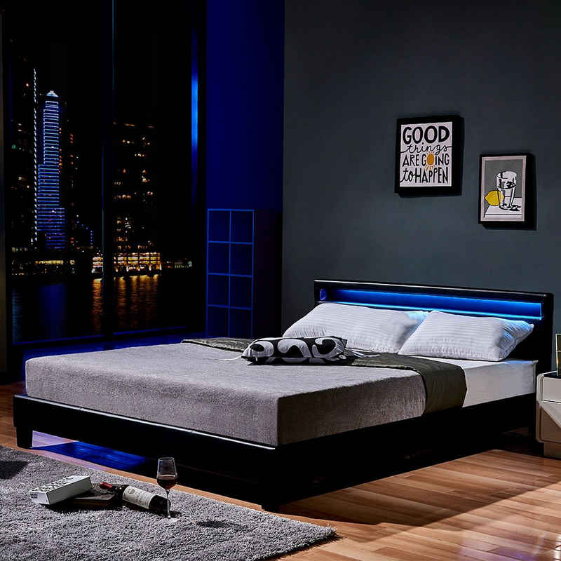 HOME DELUXE Bett LED Bett ASTRO (Set, 2-tlg., Bett und Lattenrost), extra großes gepolstertes Kopfteil,Variante mit oder ohne Matratze