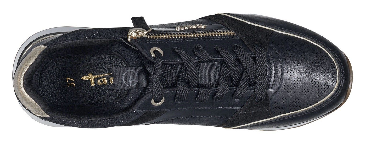 praktischem schwarz-goldfarben Reißverschluss mit Sneaker Tamaris