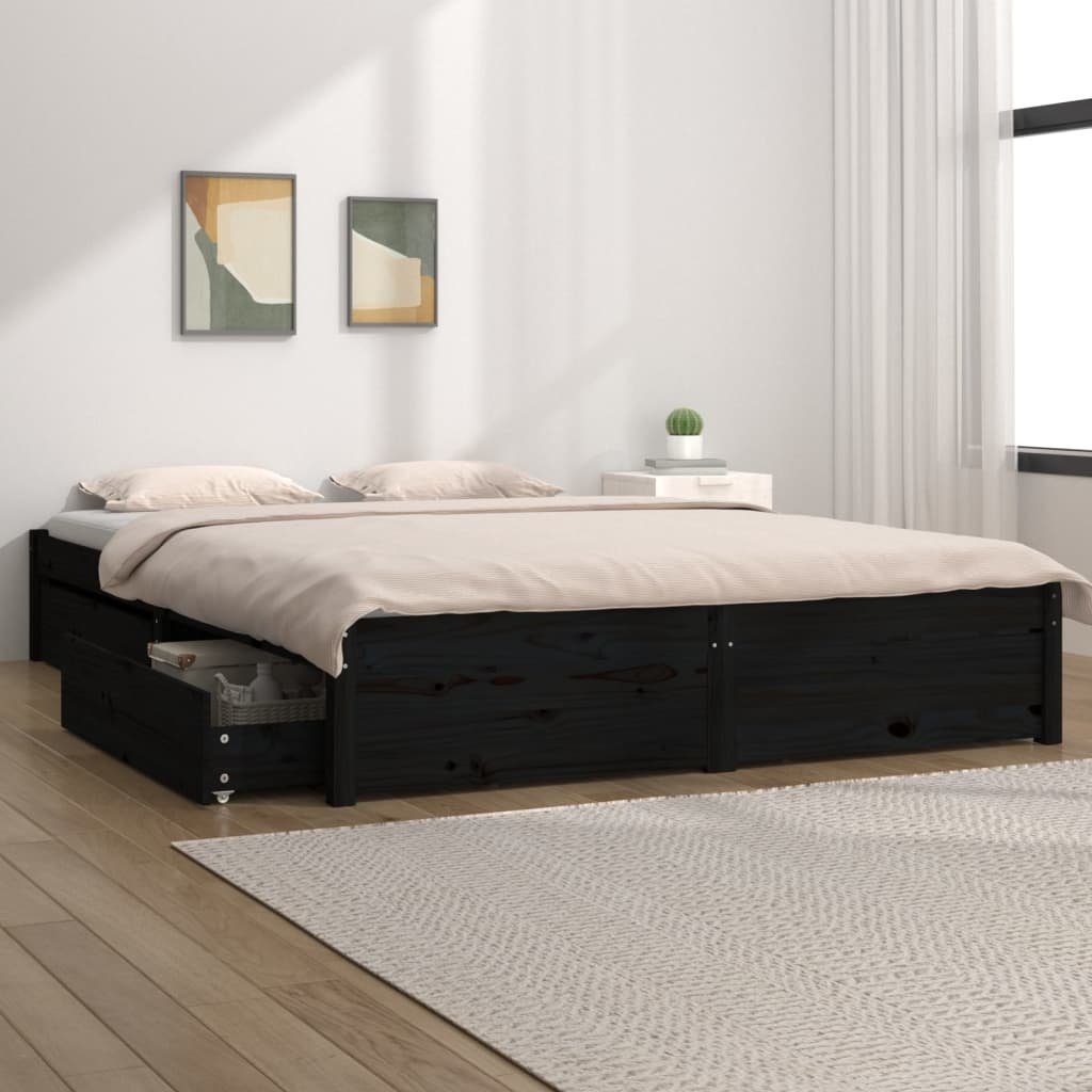 furnicato Bett mit Schubladen Schwarz 140x200 cm