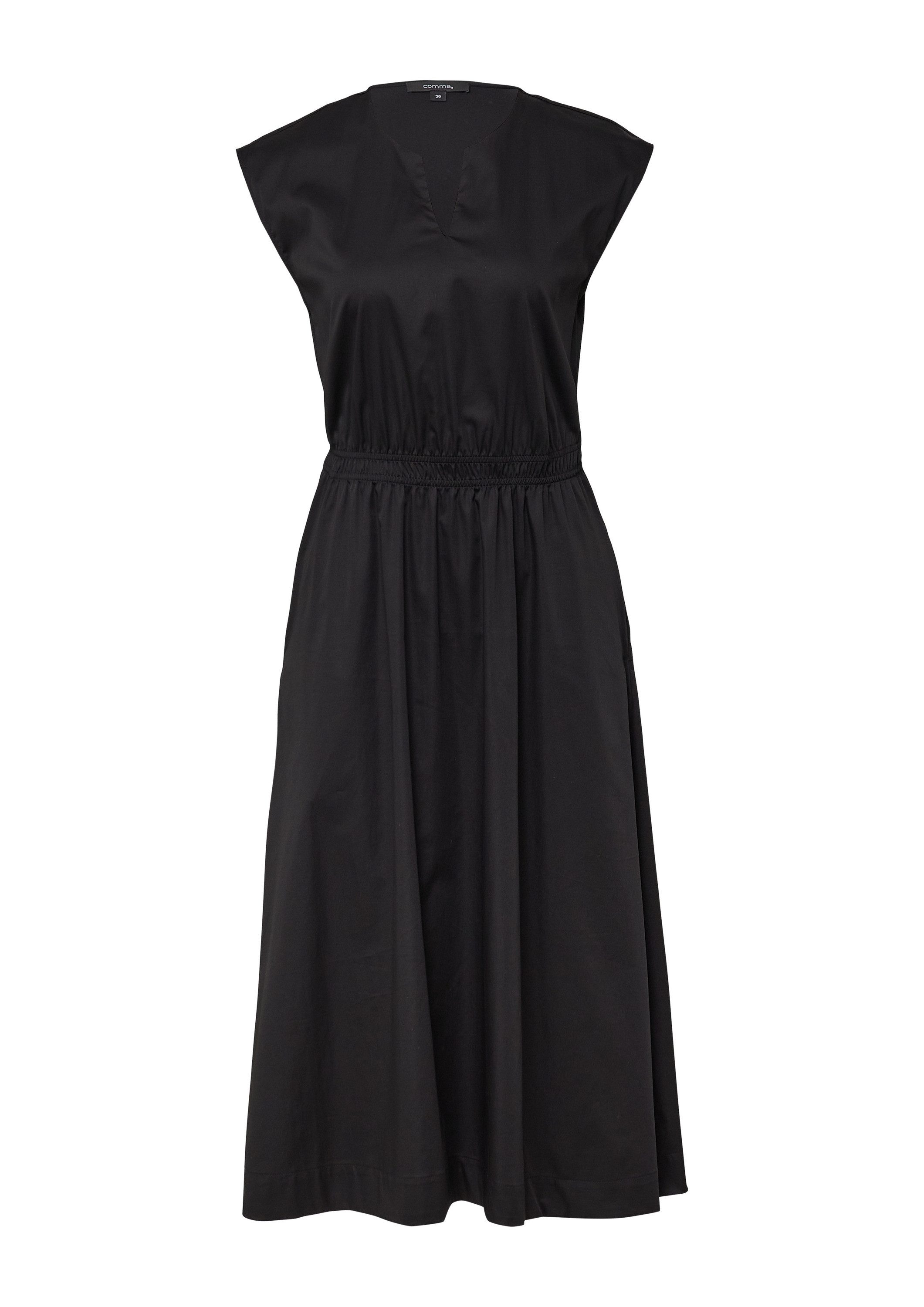 comma Midikleid Kleid Midikleid aus Popeline mit V-Ausschnitt und Elastikbu günstig online kaufen