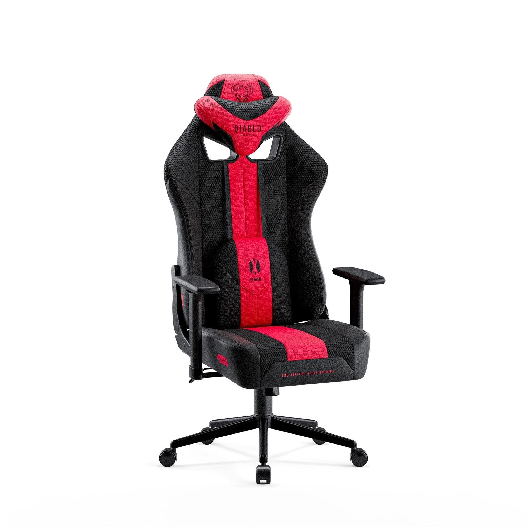 DIABLO CHAIRS Gaming-Stuhl X-Player 2.0 Stoff ergonomisch Honeycomb TiltTech 3D-Armlehnen (TiltTech System, Honeycomb, 3D-Armlehnen, 3 Größen: S/L/XL), Kopfstütze Lendenkissen Wippfunktion Metallbasis
