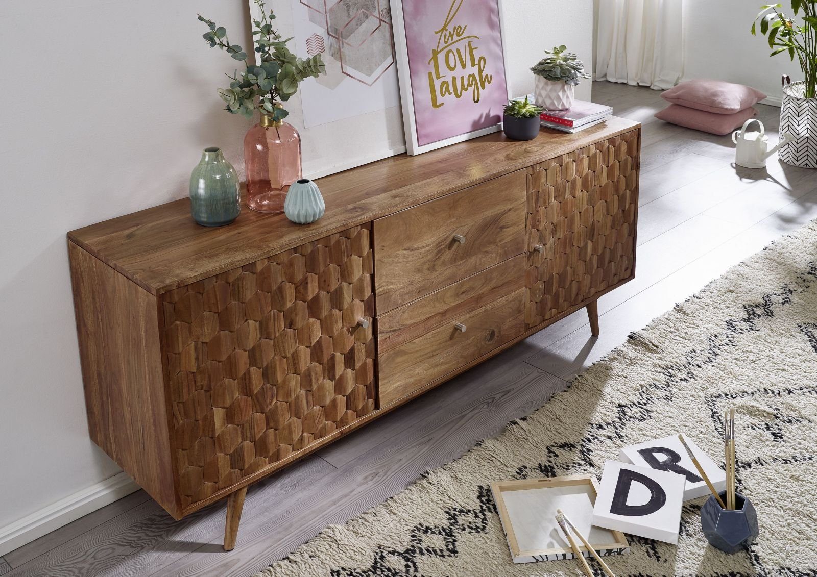 Massivmoebel24 Sideboard (Sideboard Akazie 180x42x75 natur günstig online kaufen