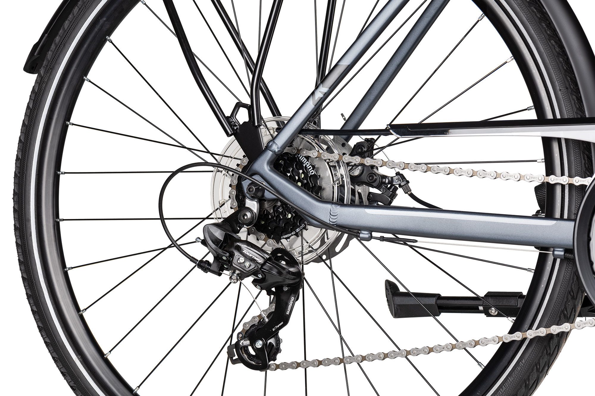 2R Manufaktur Trekkingrad TRS GO Trapez, 21 Gang Shimano Tourney RD-TY300-7 Schaltwerk, Kettenschaltung, Shimano Tourney Kettenschaltung schwarz/grau