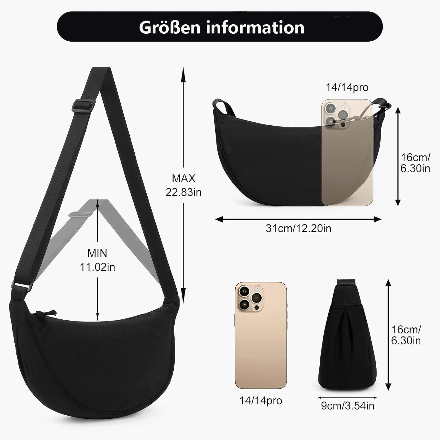 LuxusKollektion Hobo Damen Crossbody Schultertasche Halbmond Schwarz Verstellbarer