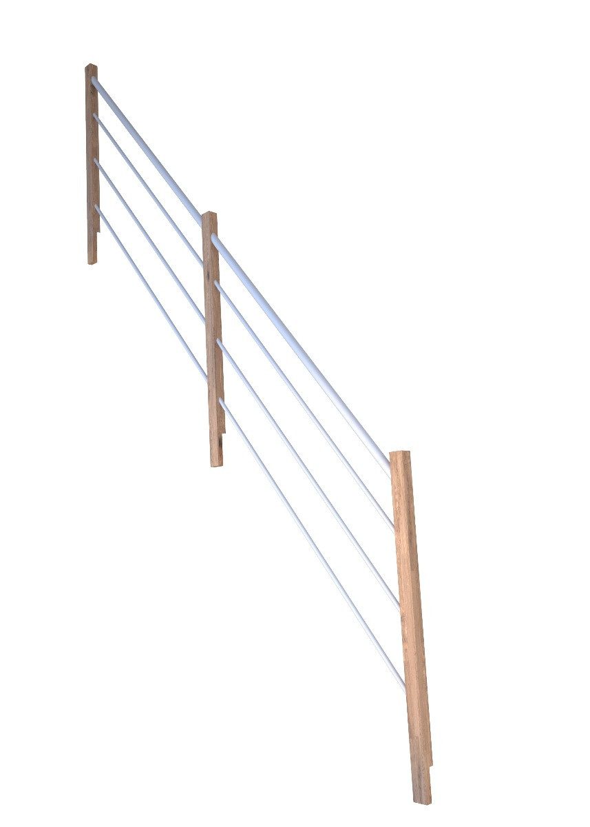 Starwood Treppengeländer Treppengeländer Modell Rhodos Gerade Eiche-Holz-Edelstahl Weiß-Links