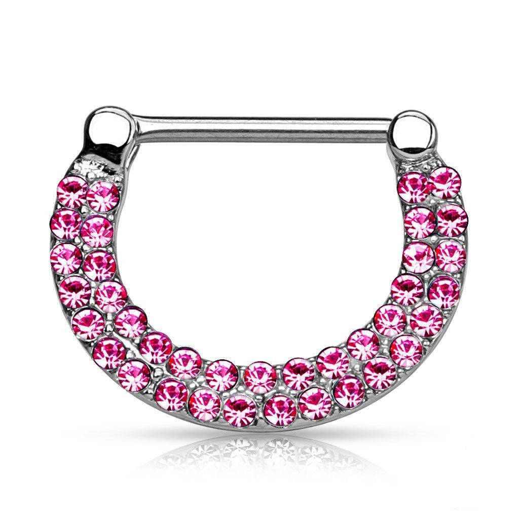 Taffstyle Intimpiercing Intim Intimpiercing Ring mit Kristallen 1,6mm, Intim Intimpiercing Brustpiercing Clicker Ring mit Kristallen Silber / Pink