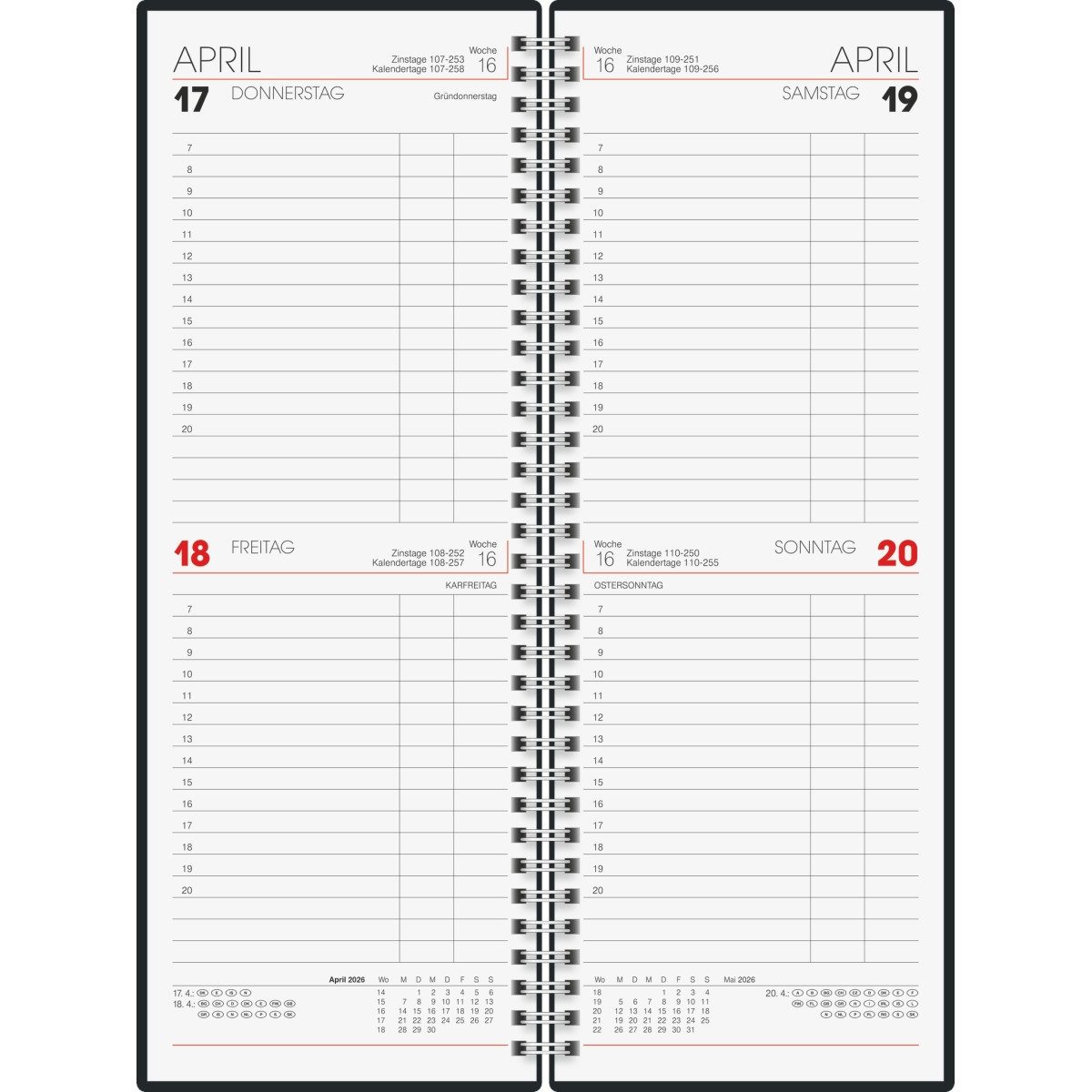 Thumbnail - BRUNNEN Schreibtischkalender Vormerkbuch 784 11x29,7cm 2 Tage/Seite Kunststoff schwarz 2026