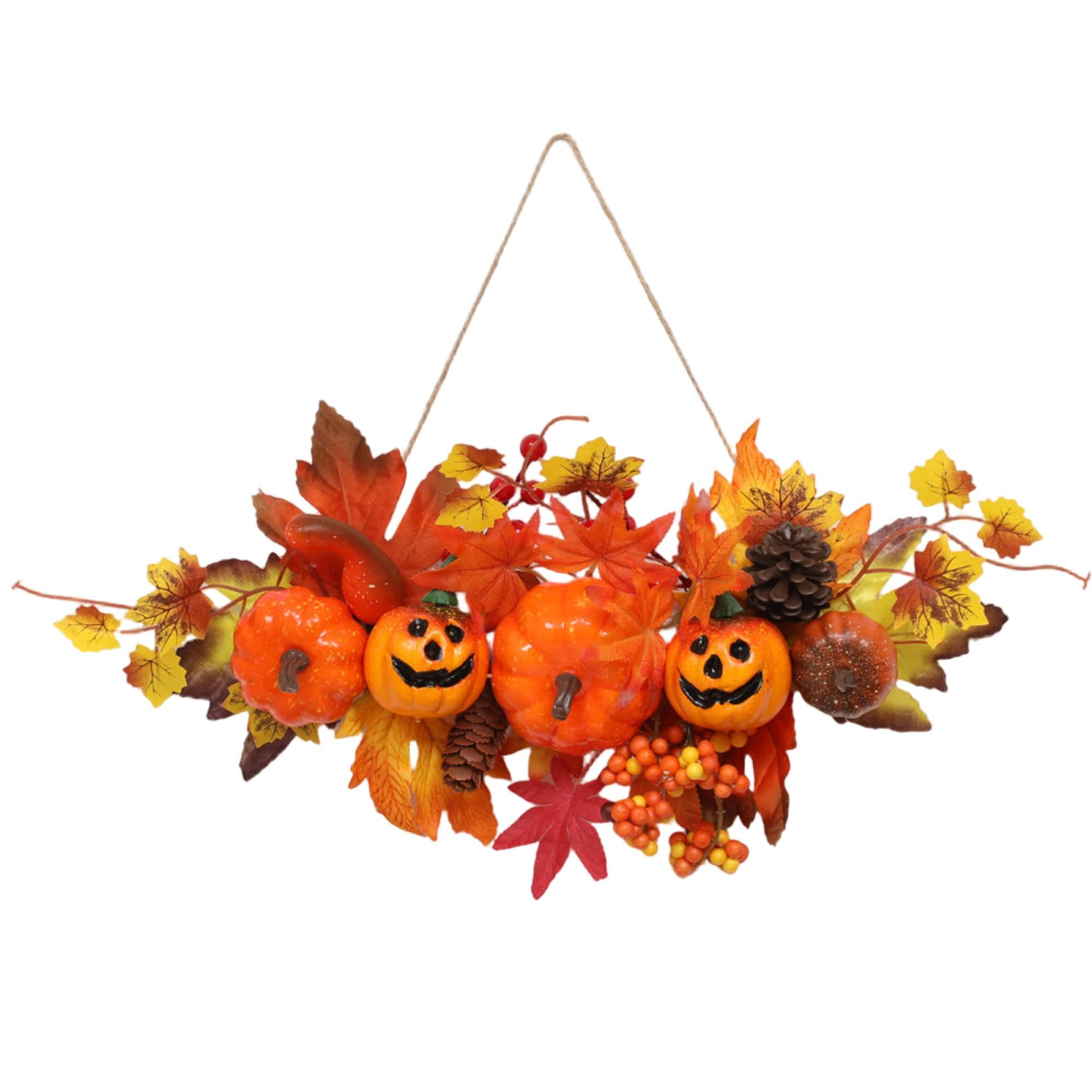 Sorvyzxn Dekokranz Halloween Hängedeko Herbstdeko, Kürbis Ahornblatt Türdeko, mit Aufhängung, Haustür Dekoration für Zuhause
