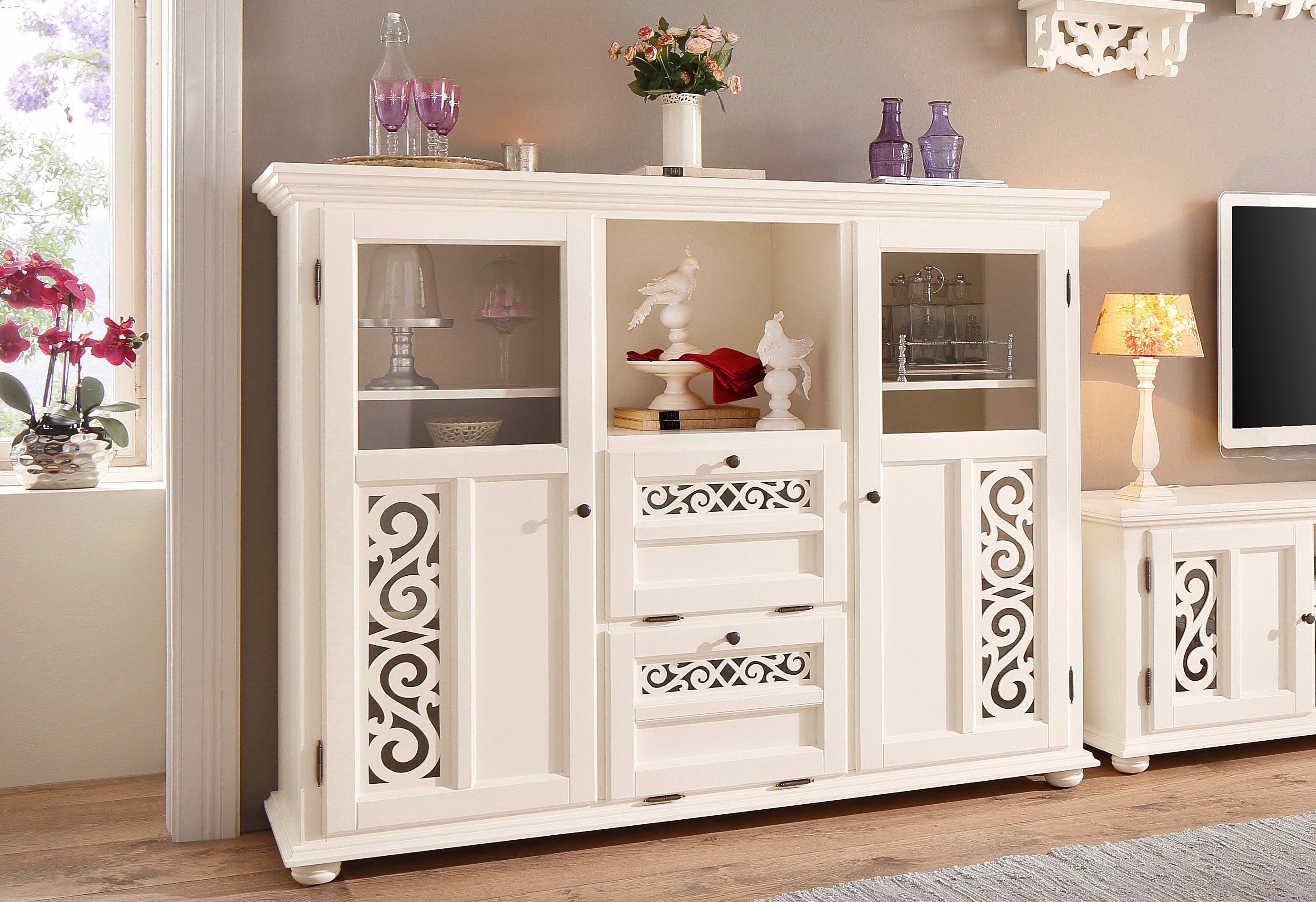 Home affaire Highboard Arabeske, Vitrine in Holzoptik, mit Fräsungen auf den Türfronten, Breite 160 cm