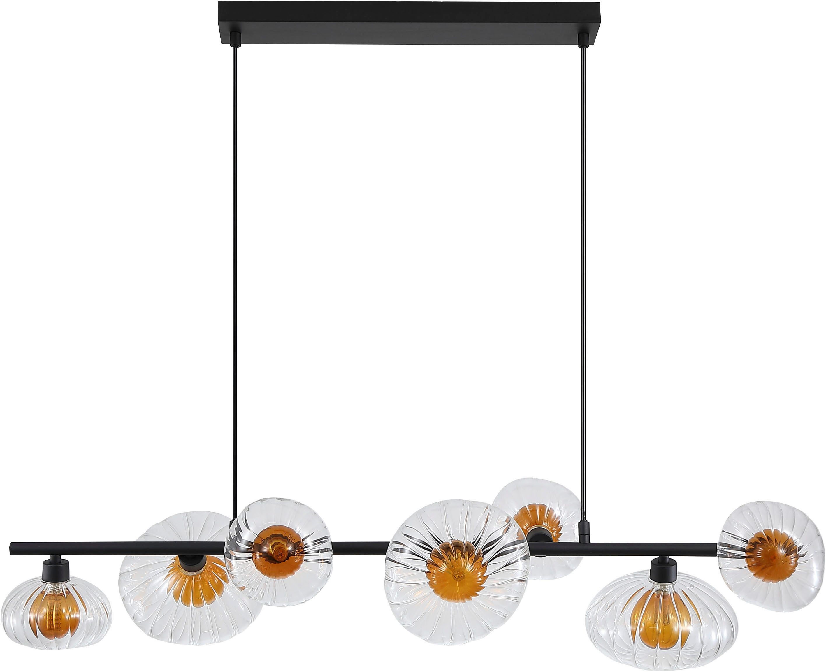 Searchlight Pendelleuchte Sunbeam 7Lt Pendelleuchte, klares und bernsteinfarbenes Ribbelglas, ohne Leuchtmittel