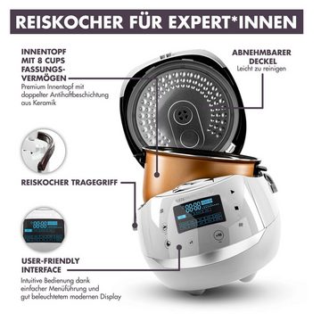 Reishunger Reiskocher - Digitaler Reiskocher & Dampfgarer, 860 W, Timer- und Warmhaltefunktion, 7-Kochphasen-Technologie, LED-Display