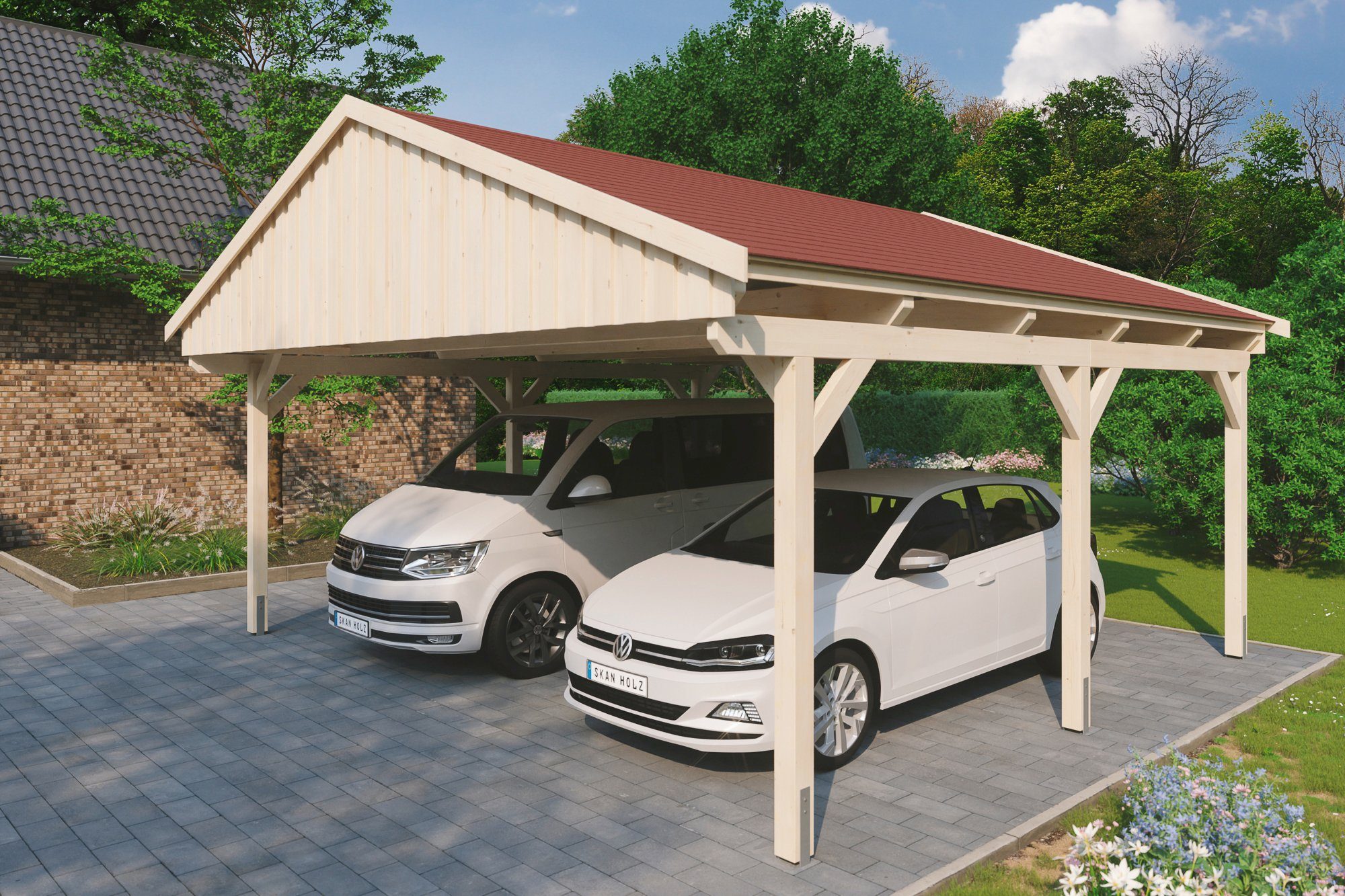 ungeheuerlich Skanholz Doppelcarport Fichtelberg, roten Einfahrtshöhe, cm Schindeln 618x566 mit BxT: 574 cm