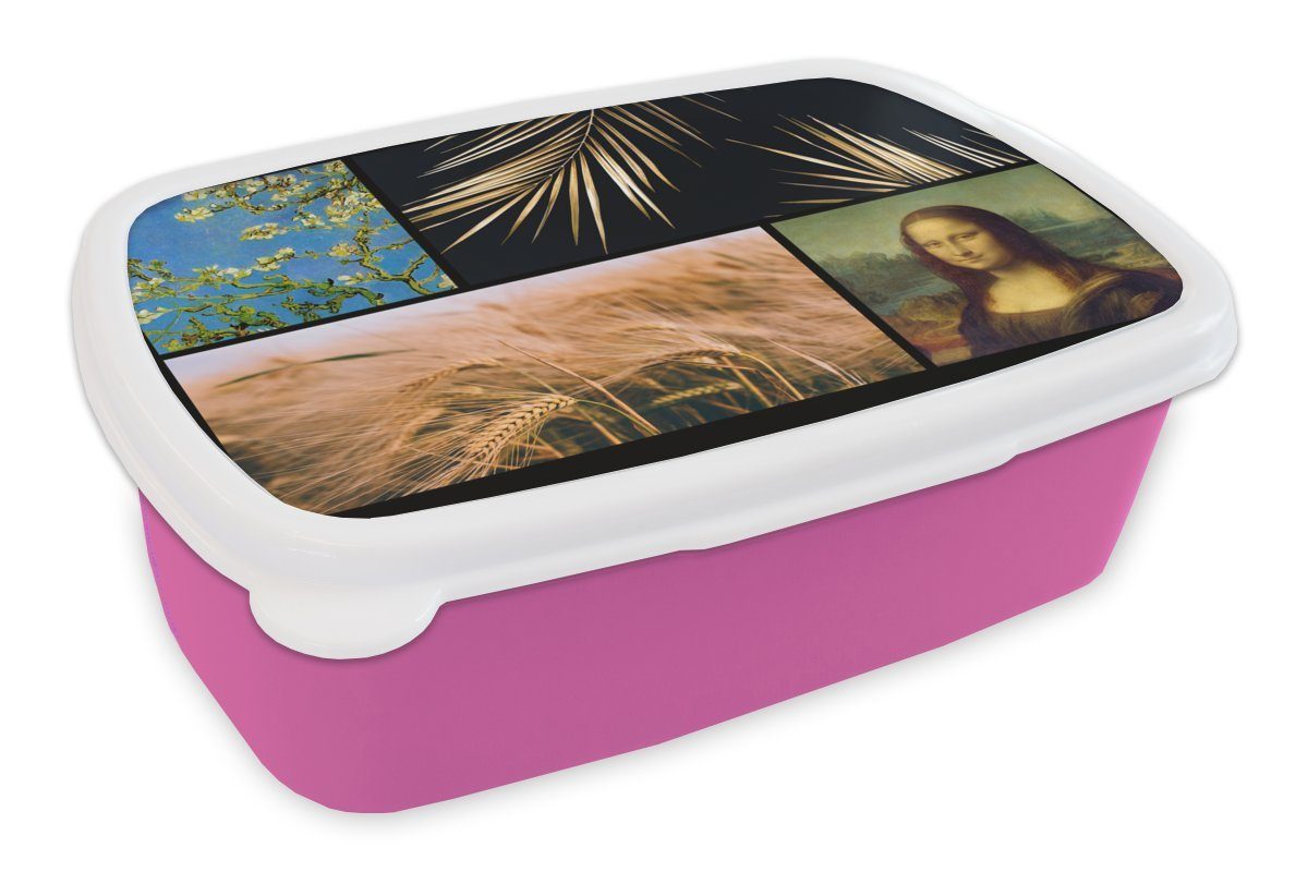 Lunchbox - (2-tlg), Maserung, Meister - Brotbox Brotdose Kunststoff, Snackbox, Collage für rosa Kunststoff Alte Erwachsene, Mädchen, Kinder, MuchoWow