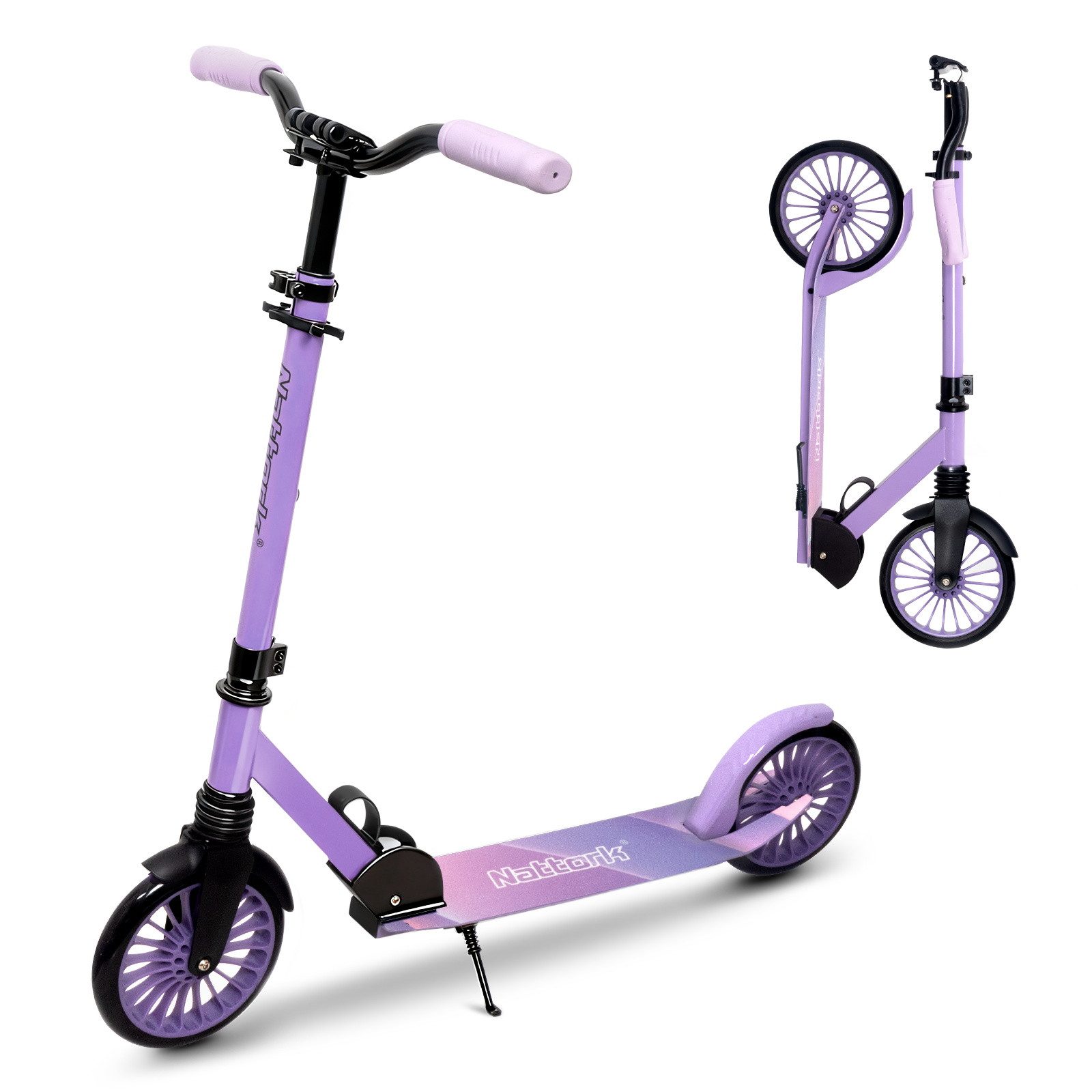 Nattork Scooter für Erwachsene, verstellbare Höhe 81-96cm, klappbar, (1 tlg), Faltbarer Tretroller mit 8" großen Rädern, Anti-Erschütterungsfederung