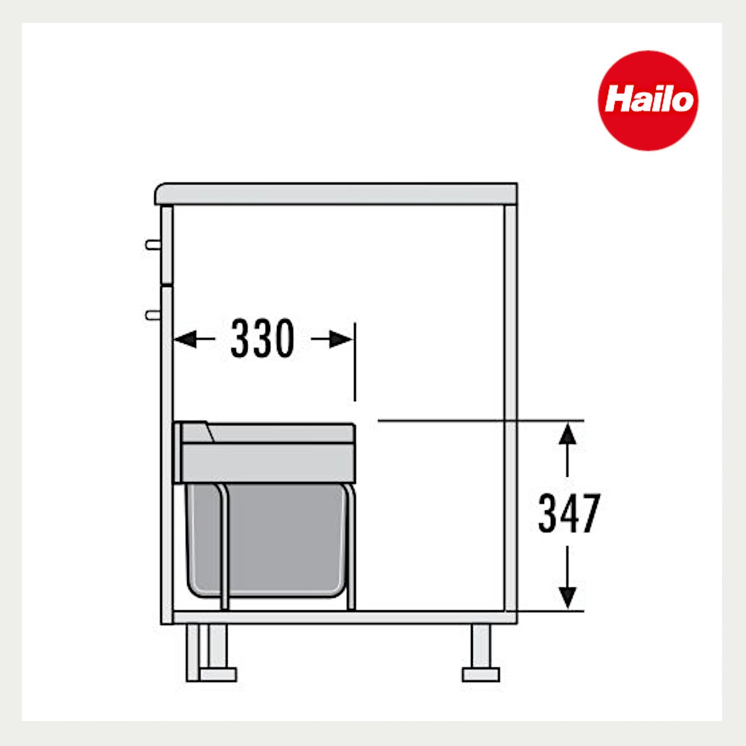 Hailo Einbaumülleimer Hailo Einbau-Abfallsammler 3644731 12L + 2×8,5L ab 50 cm Schrankbreite, 3644731 3fach für Schrankbreite ab 500 mm mit Drehtür