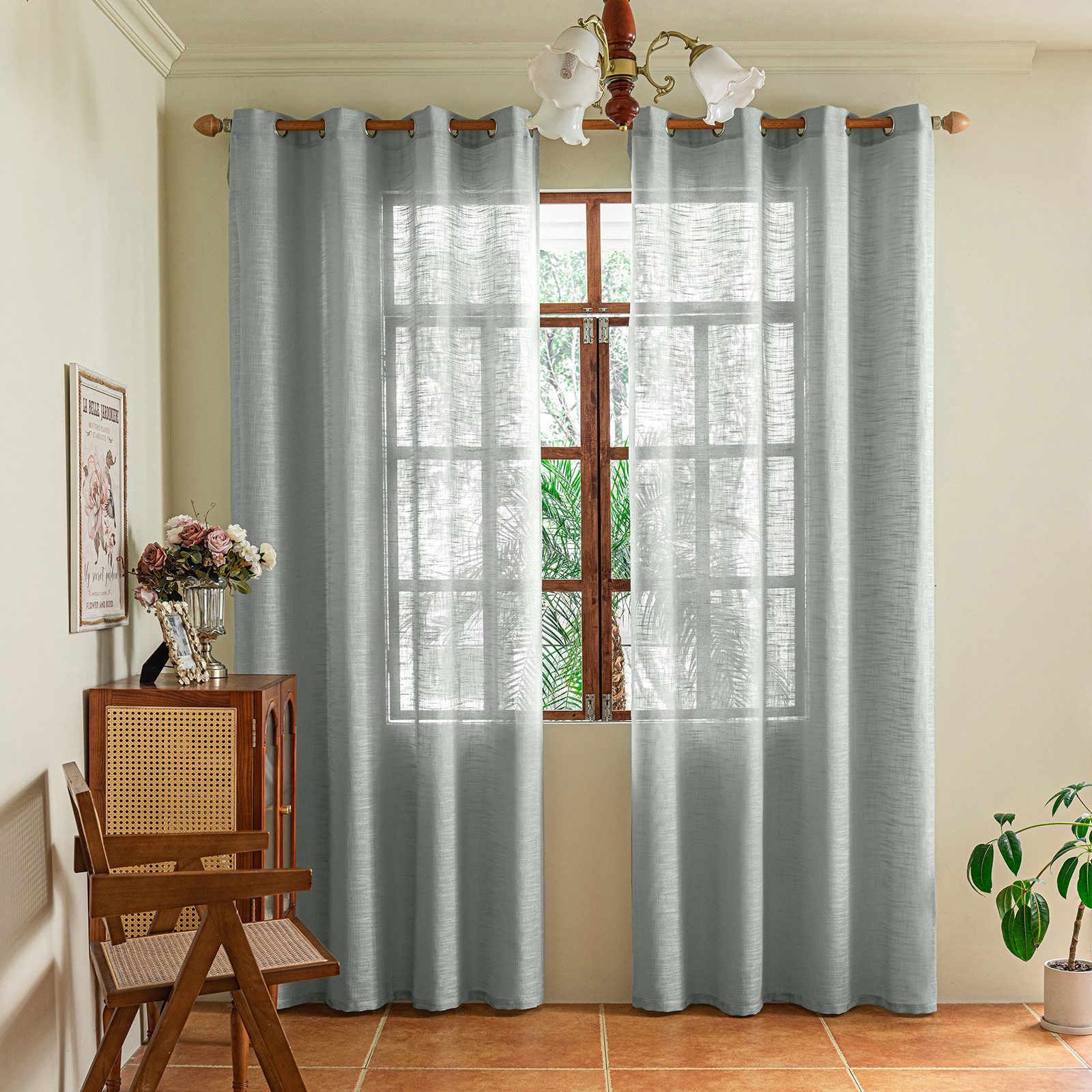 Rosnek Vorhang Voile Gardinen Transparent Leinenoptik Luftig Leicht mit Ösen, 2er Set Lichtdurchlässig mit leichtem für Wohnzimmer Schlafzimmer