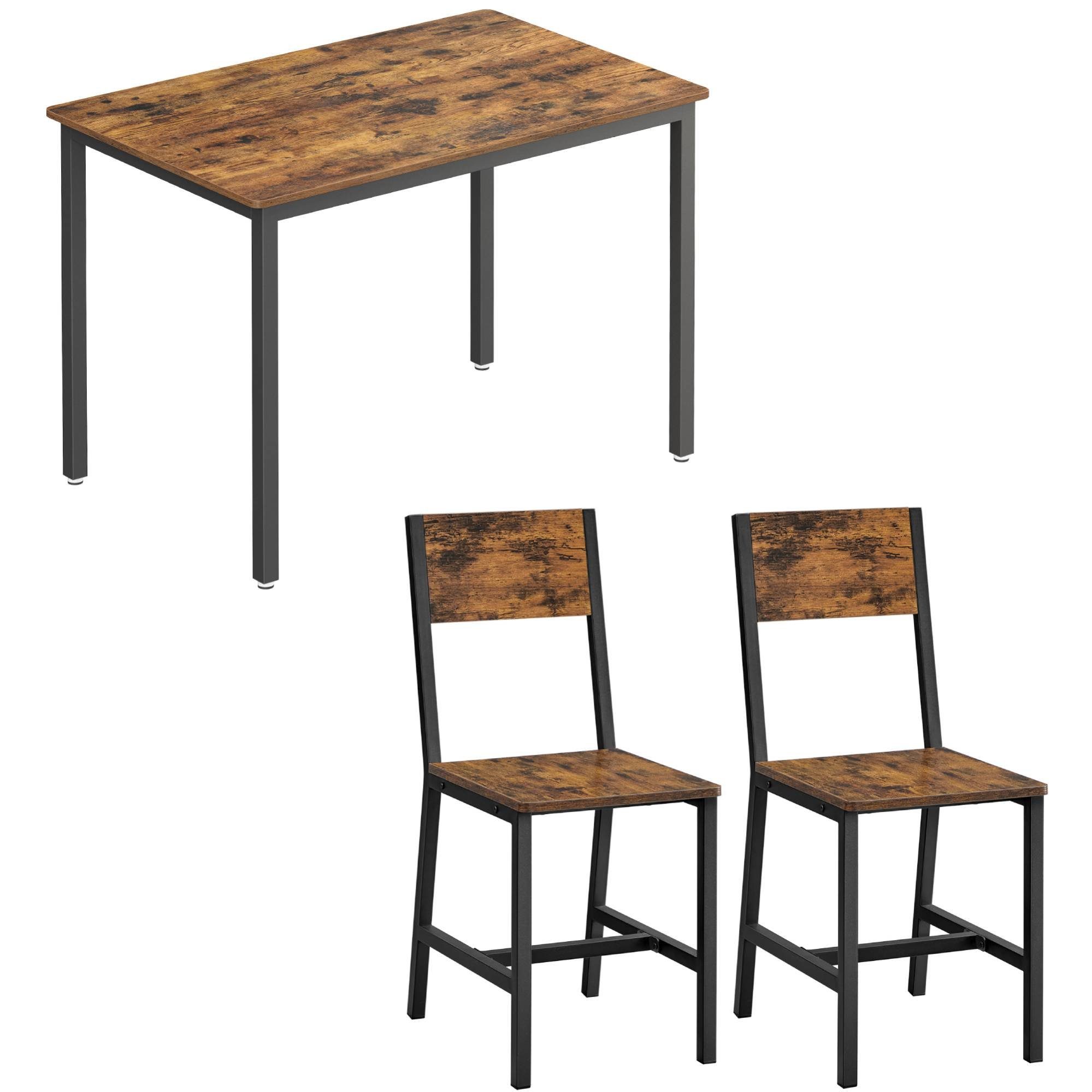 VASAGLE Essgruppe, Küchentisch mit 2 Holzstühle, Esstisch-Set