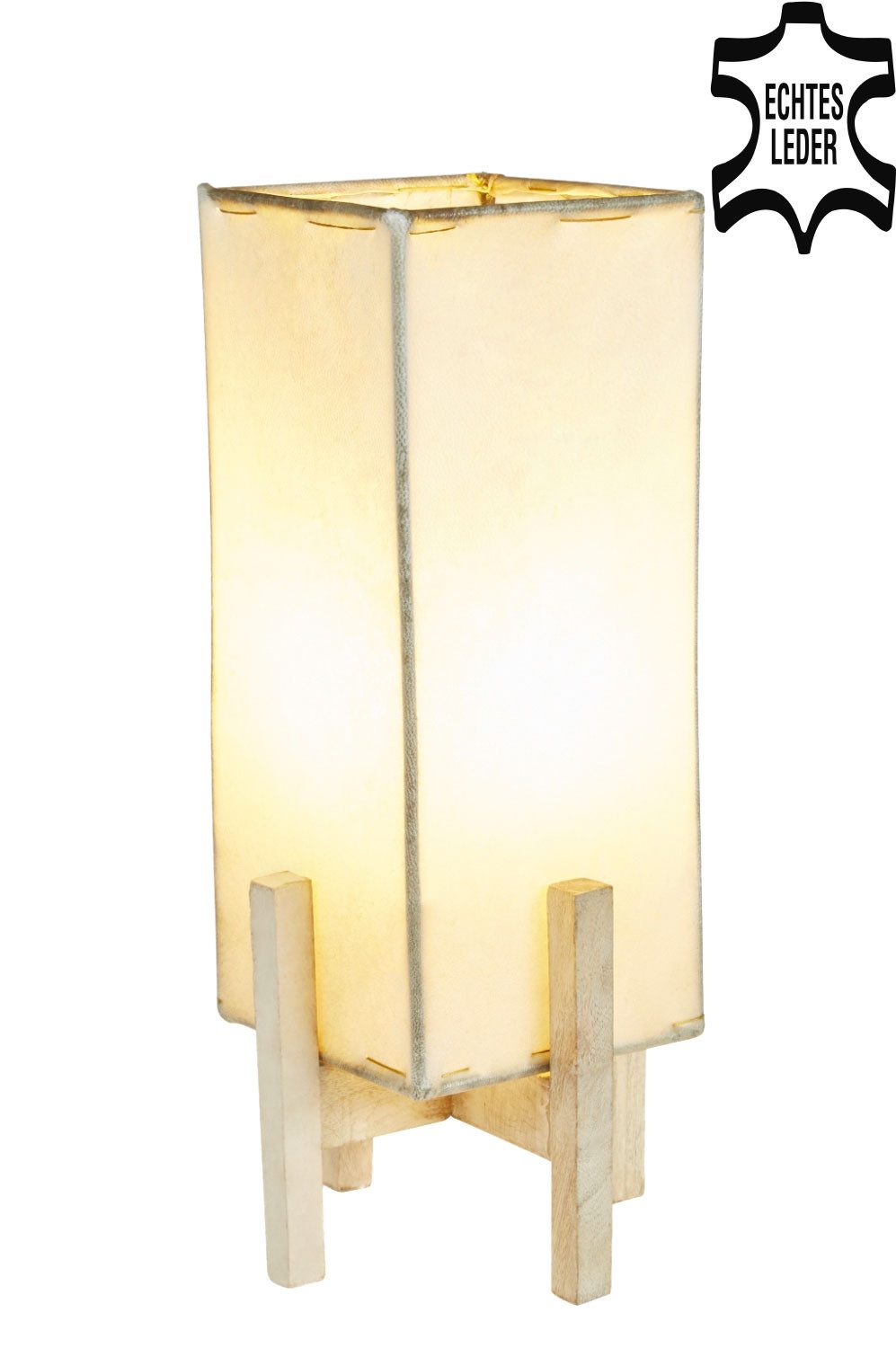 Marrakesch Orient & Mediterran Interior Nachttischlampe Orientalische Lederlampe Janka modern aus Leder in Natur/Weiß 39 cm, Handarbeit