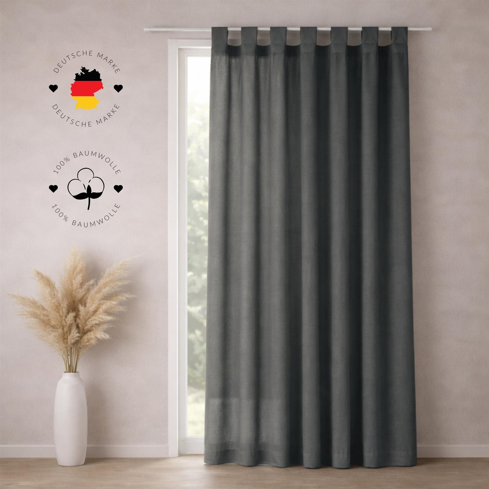 Carpe Sonno Gardine Schlaufenschal blickdicht 145x250 cm 100% Baumwolle Schlaufengardine (1 St), Schlaufen, blickdicht, Baumwolle, Moderne Schiebegardinen für Wohnzimmer Schlafzimmer - Anthrazit