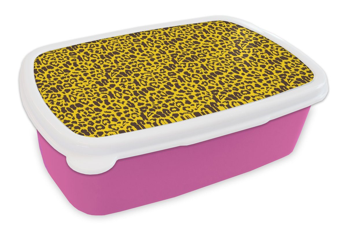 - MuchoWow rosa (2-tlg), Erwachsene, - für Brotdose Mädchen, Tiger Kunststoff, Gelb, Snackbox, Kinder, Lunchbox Brotbox Kunststoff Tiermuster