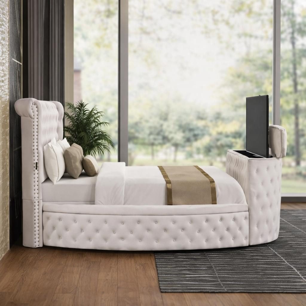 JVmoebel Multimediabett Rundbett Luxuriöses Polsterbett Doppelbett Modernes Design Bequem (1-tlg), Made in Europa