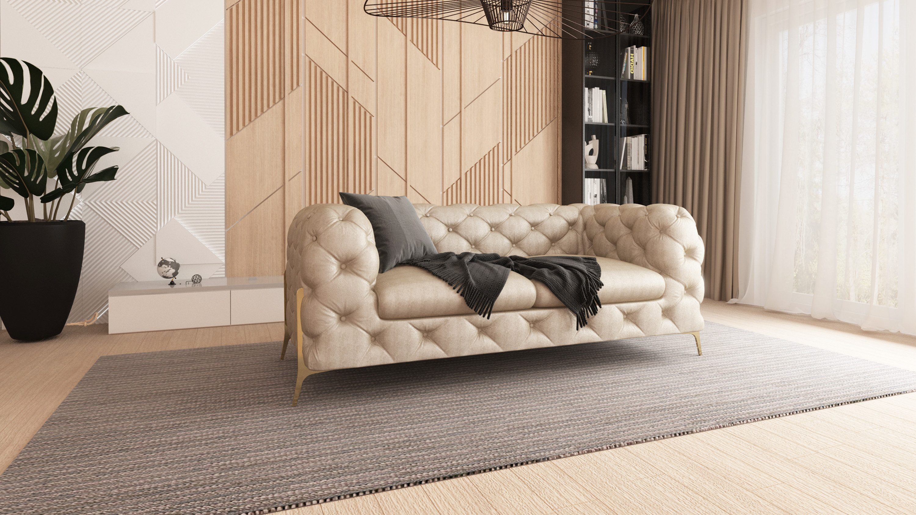 S-Style Möbel Chesterfield-Sofa 2-Sitzer Jersey mit Goldenen Metall Füßen, 2-Sitzer Sofa, Mit Wellenfederung