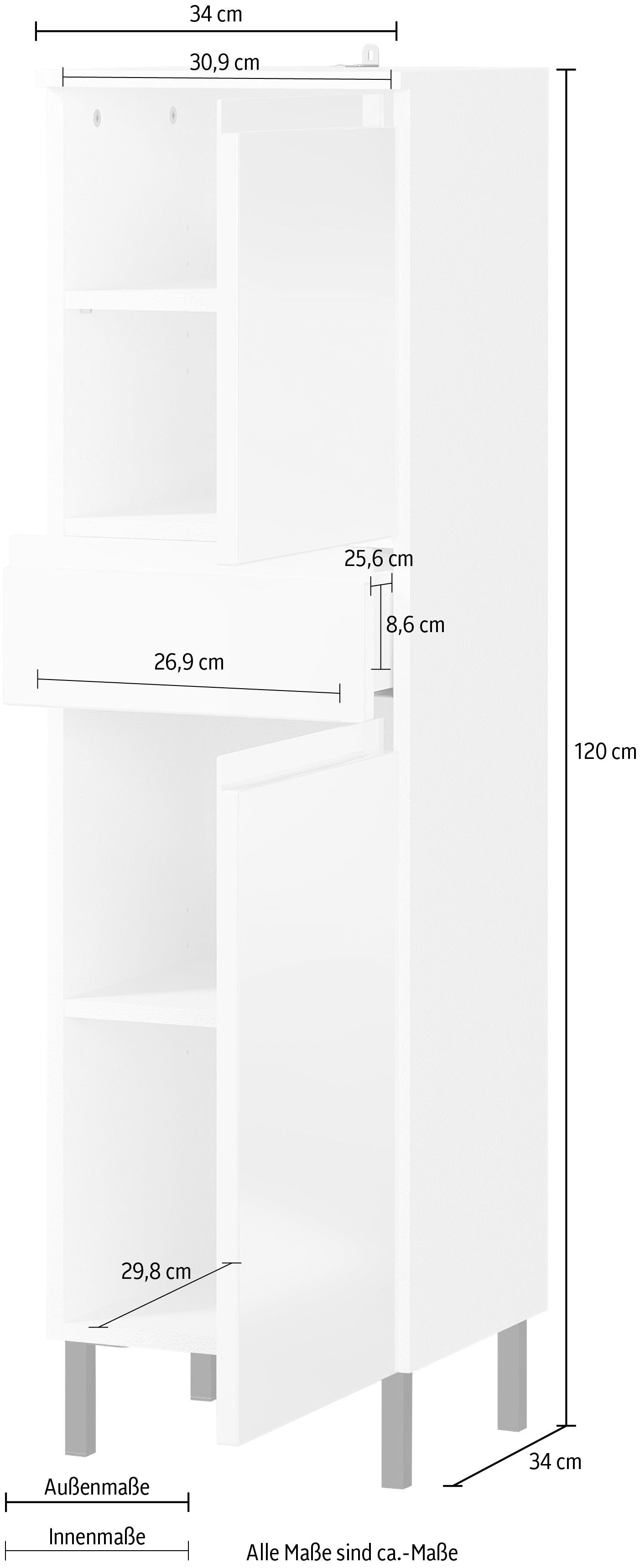 GERMANIA Midischrank 34 Scantic Breite Türen, cm, Schubkasten, 2 1 Türdämpfer Weiß Weiß Badezimmerschrank, 