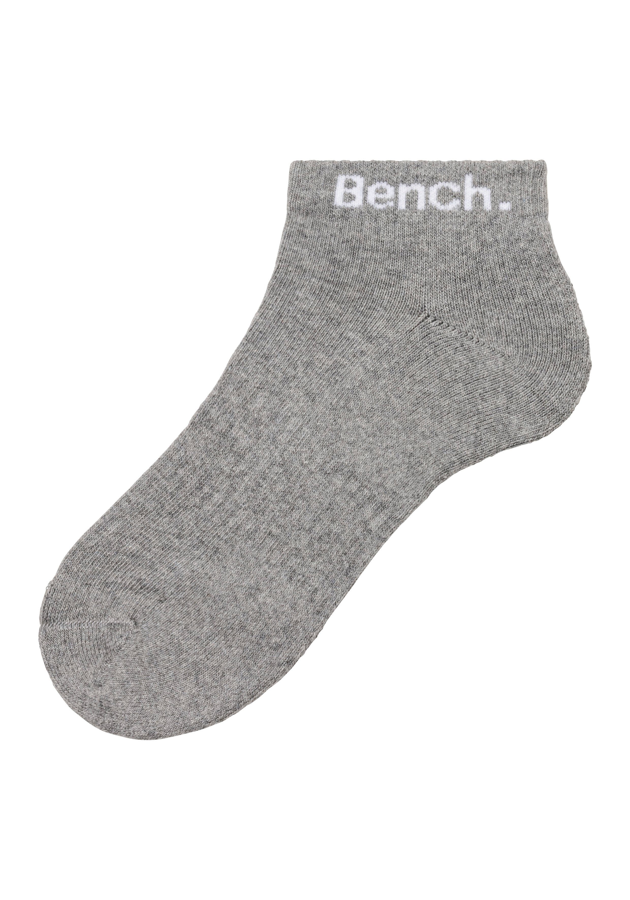 Tennis Bench. Kurzsocken grau-meliert, Sportsocken 2x 2x Halbfußfrottee mit weiß schwarz, 2x