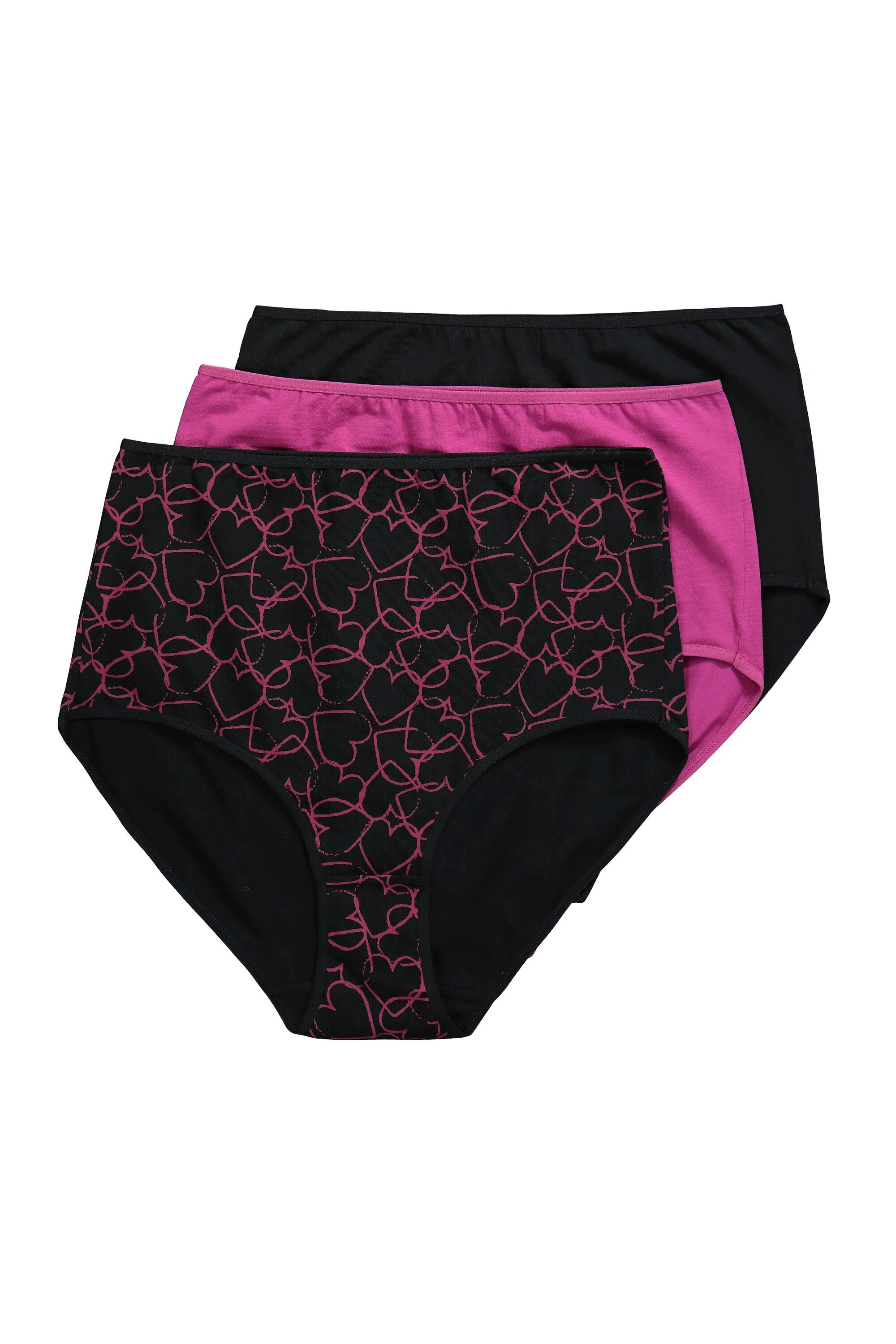 Ulla Popken Maxislip Maxislips 3er-Pack Herzen/einfarbig