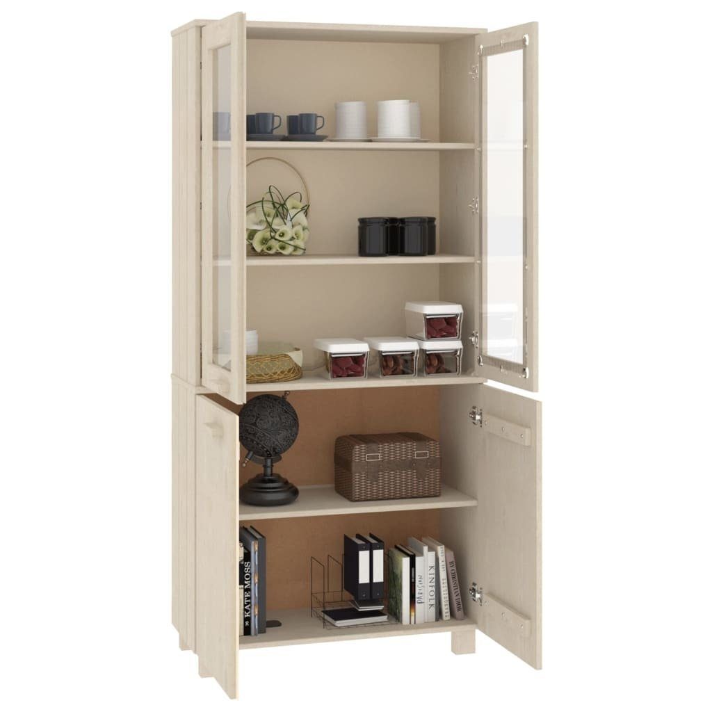 vidaXL Buffet-Vitrine aus Kiefer in Honigbraun mit 4 Türen, (B/H/T 85 x 180 x 35 cm)