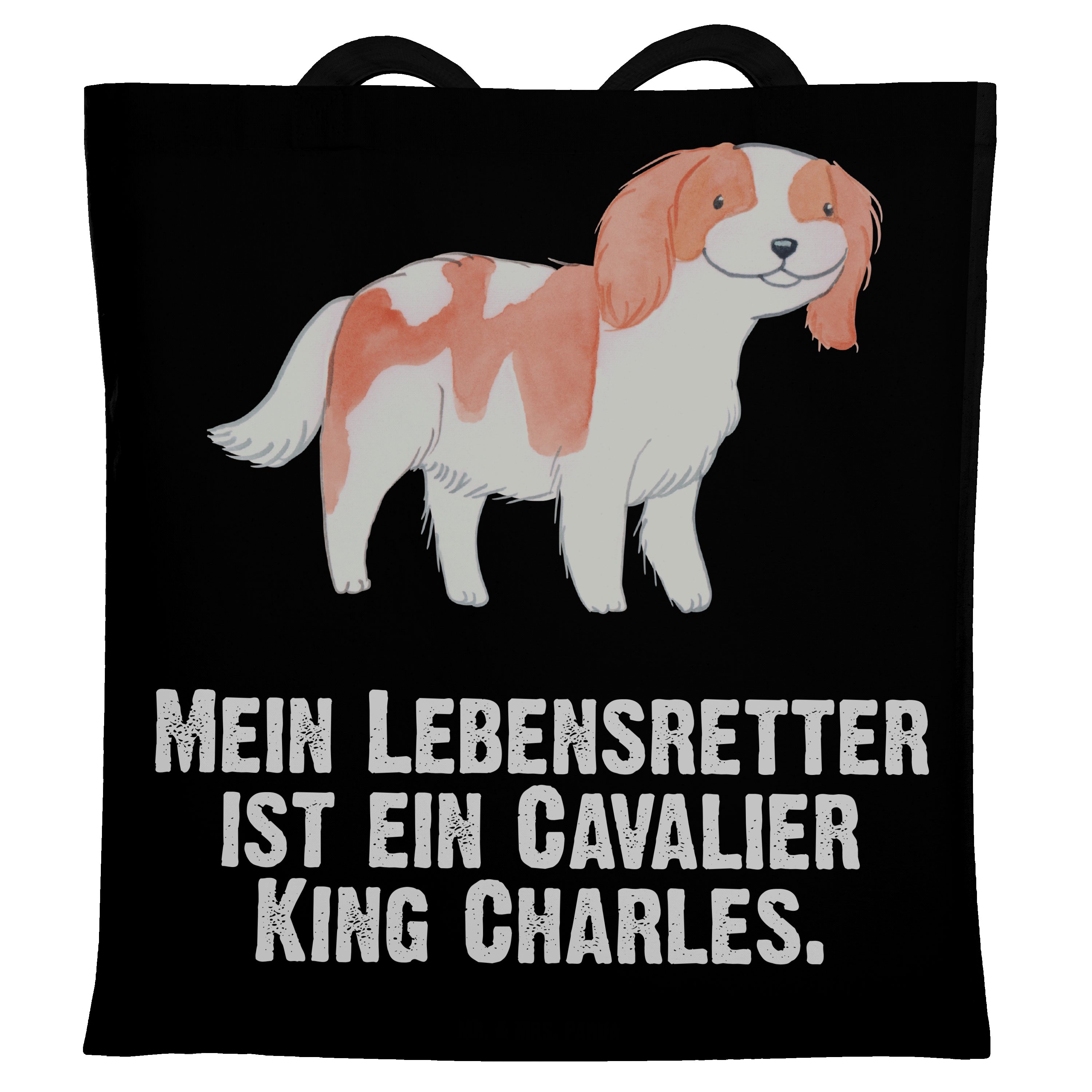 Tragetasche Schwarz Geschenk, - Lebensretter Panda Mr. Spaniel - Charles (1-tlg) Cavalier King & Hund Mrs.
