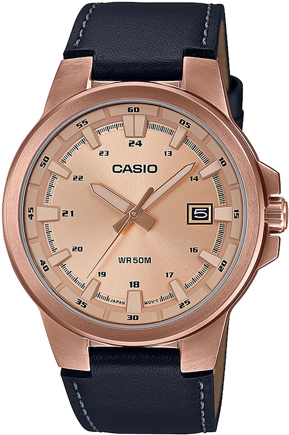 CASIO Quarzuhr Herrenuhr Lederarmbamd, Datum - Casio Modell: MTP-E173RL-5AVEF