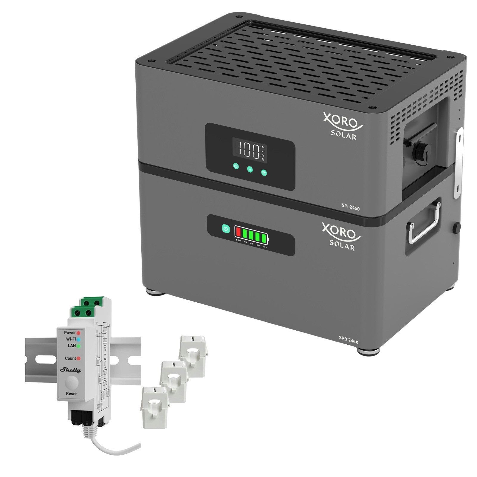 XORO SOLAR ATLAS-D – 2,4 kWh / E – 4,8 kWh / F – 7,2 kWh inkl. Shelly Pro 3EM Stromspeicher (230 V), AC-gekoppelter Solarspeicher für Balkonkraftwerk und Dachanlagen