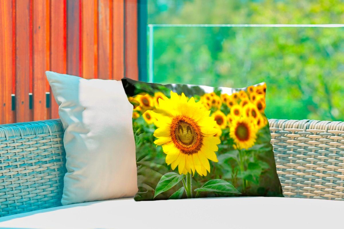 MuchoWow Dekokissen Blumen - Kissenhülle Polyester, Outdoor-Dekorationskissen, - Blatt, Dekokissenbezug, Sonnenblume