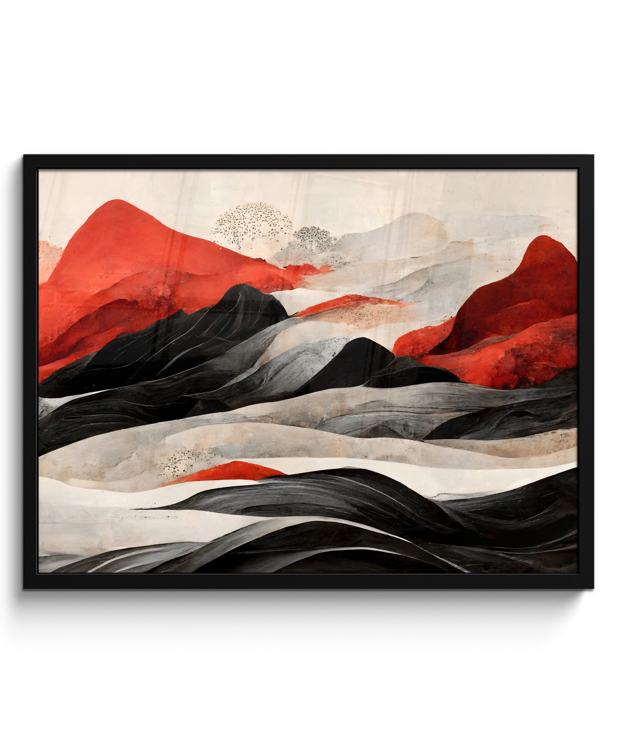 Poster Kunst - Berge - Rot - Weiß - Schwarz
