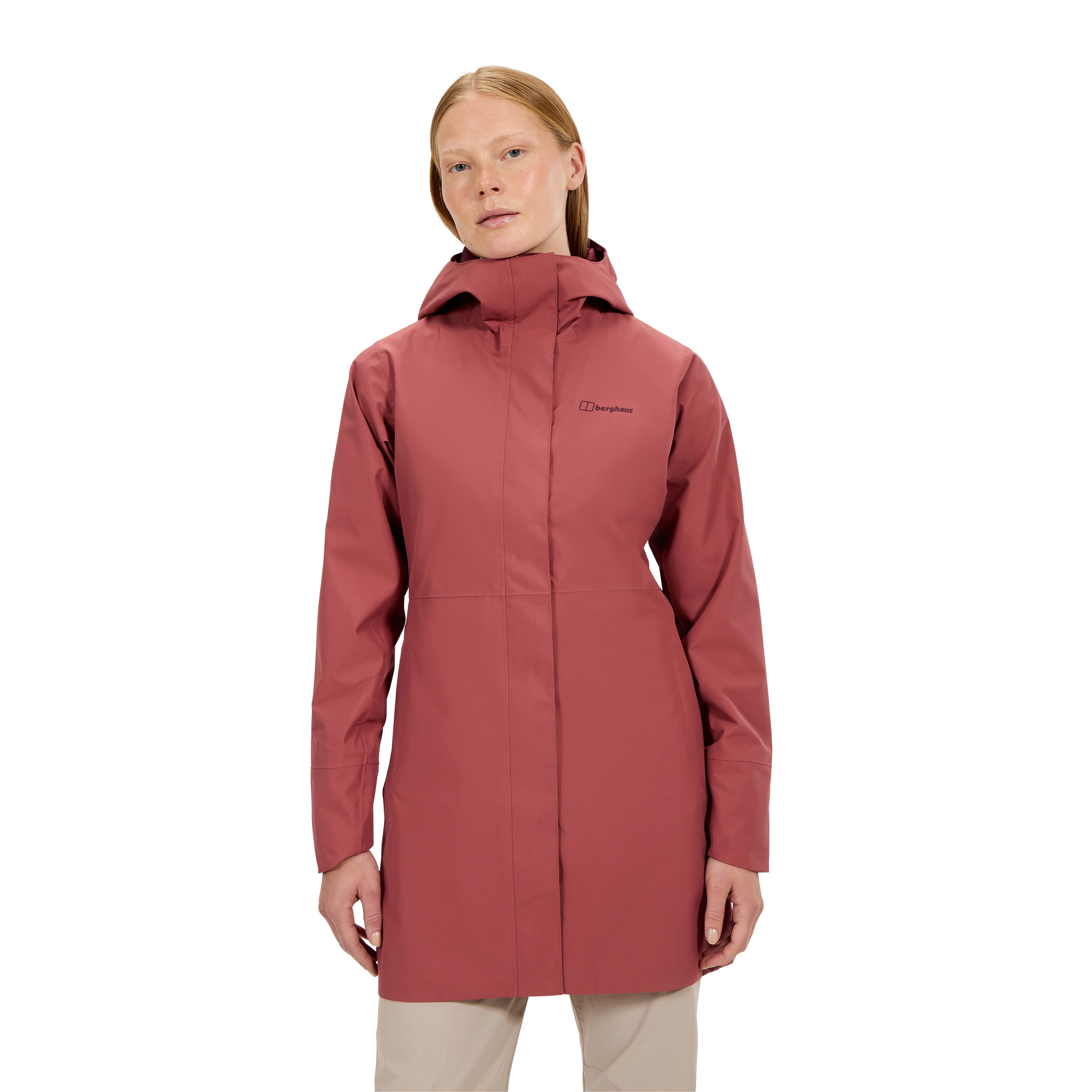 Berghaus Softshelljacke OMEARA LONG SHELL JKT AF mit verstellbarer Kapuze, atmungsaktiv, wasserdicht, lange Passform