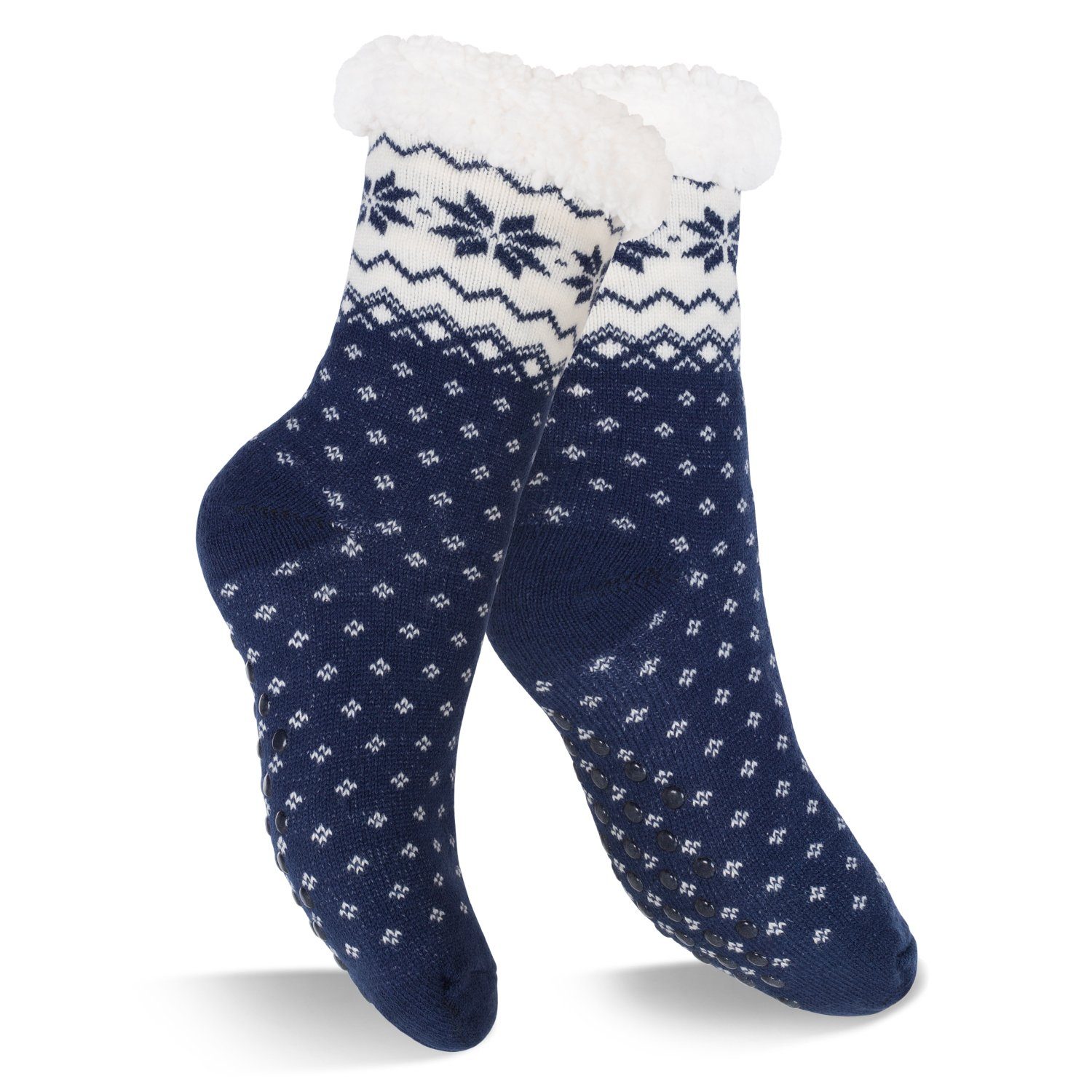 Footstar ABS-Socken Winter Haussocken für Damen & Herren (1/2 Paar) Kuschelsocken Blau