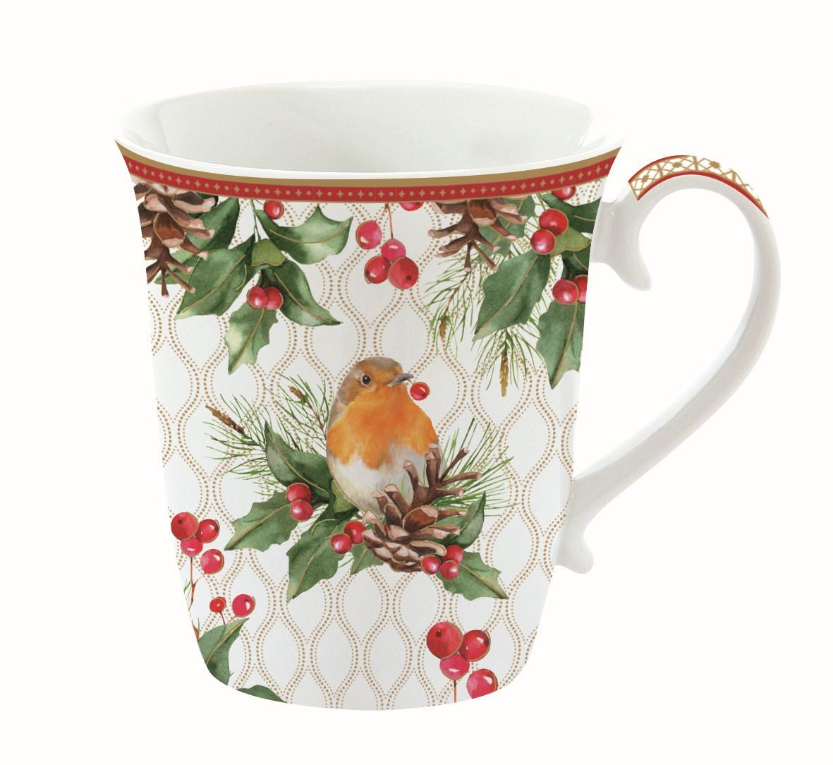 EasyLife Tasse Christmas Berries, Porzellan, Spülmaschinengeeignet, Weiß, Motiv: Rote Beeren