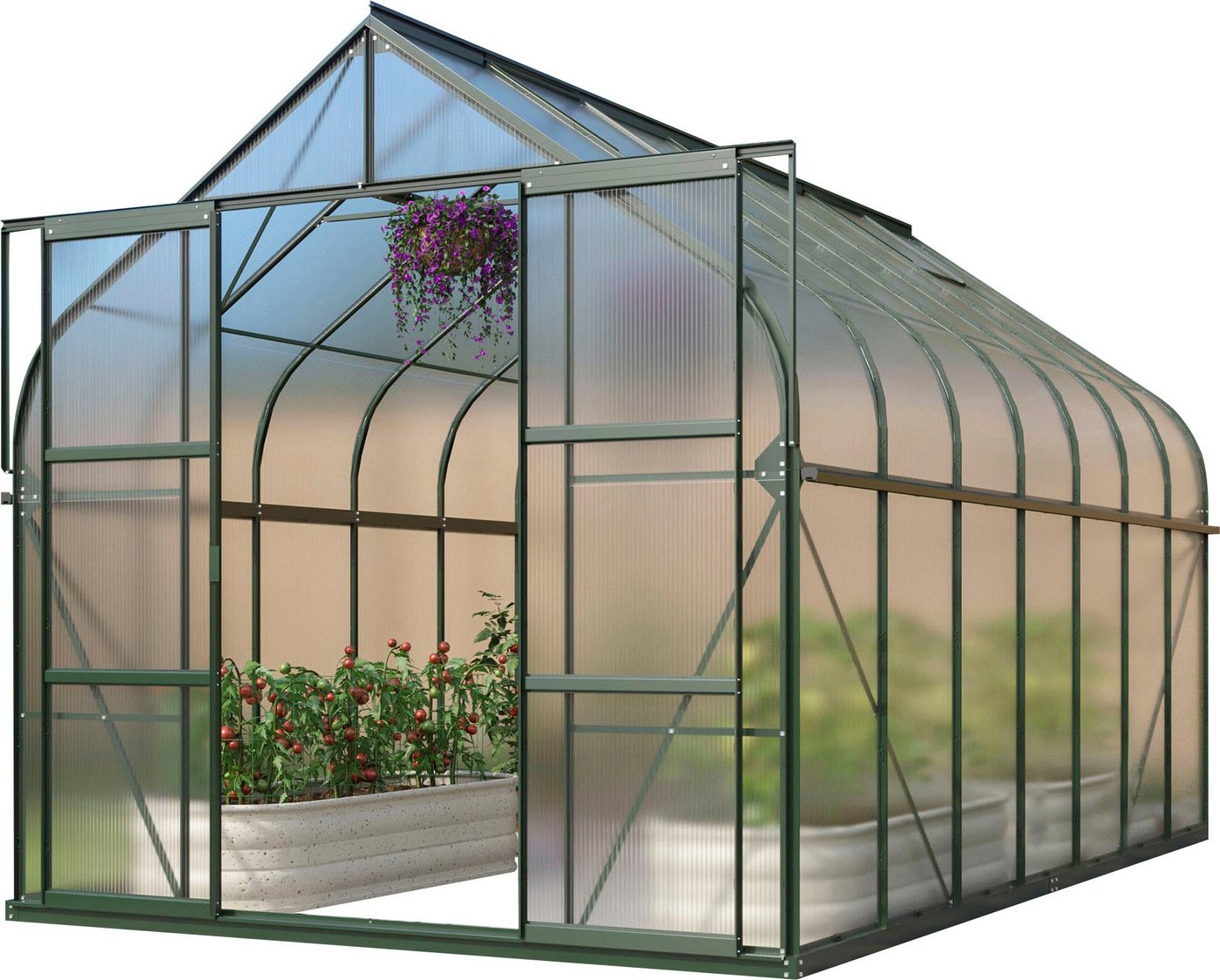 Vitavia Gewächshaus Dione 11500, BxTxH: 263,5 x 445 x 254,5 cm, 4 mm Wandstärke, Alu-Profile, Stahlfundamentrahmen, ca. 4 mm Hohlkammerplatten grün Vitavia Gewächshaus Dione 11500, BxTxH: 263,5 x 445 x 254,5 cm, 4 mm Wandstärke, Alu-Profile, Stahlfundamentrahmen, ca. 4 mm Hohlkammerplatten grün