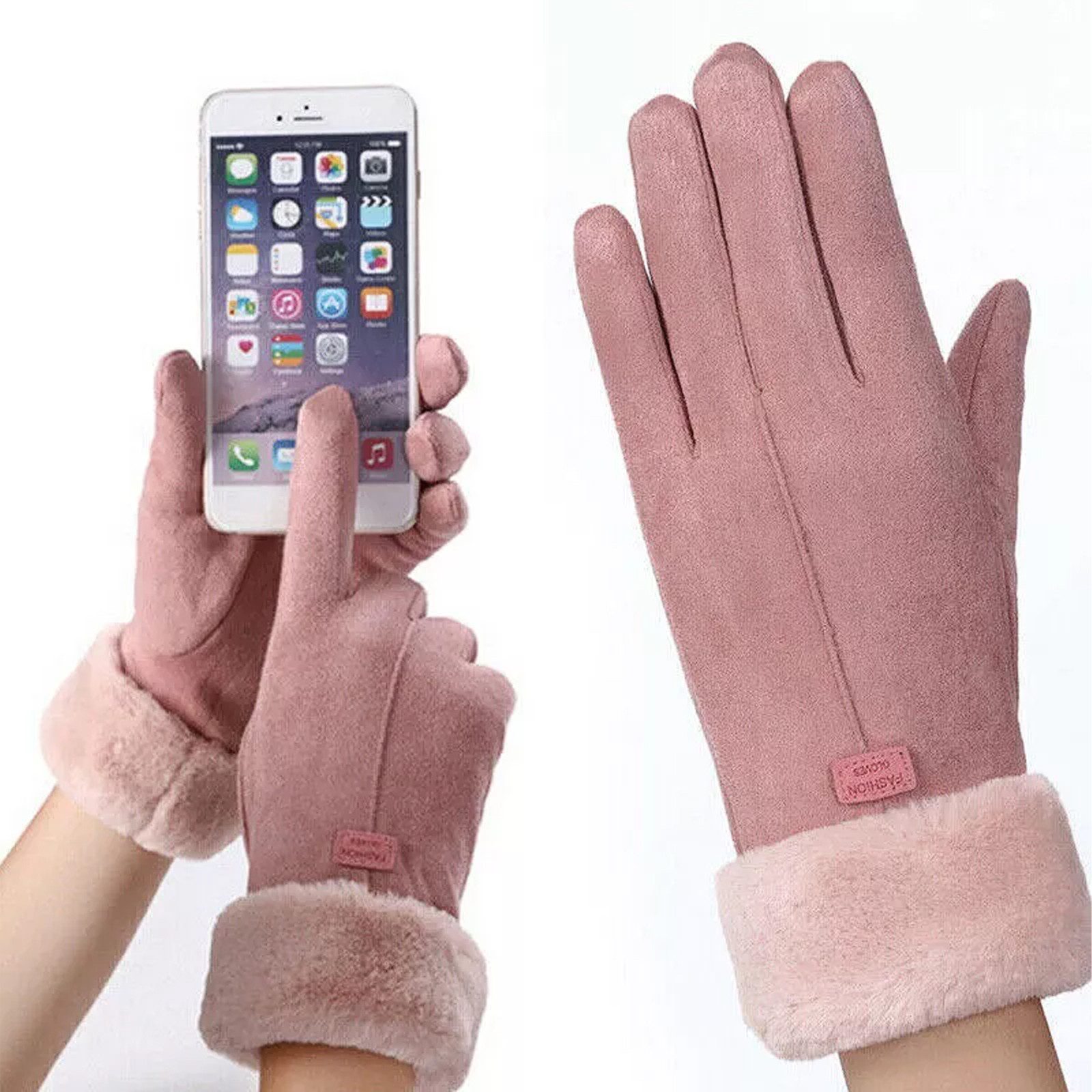 OKWISH Fleecehandschuhe Winterhandschuhe Touchscreen-Handschuhe Thermohandschuhe (für Outdoor Ski Wander Fahrrad Arbeits, 1-St., Warm bequem und touchscreenfähig) mit Plüschfutter Einheitsgröße ideal für Outdoor Alltag