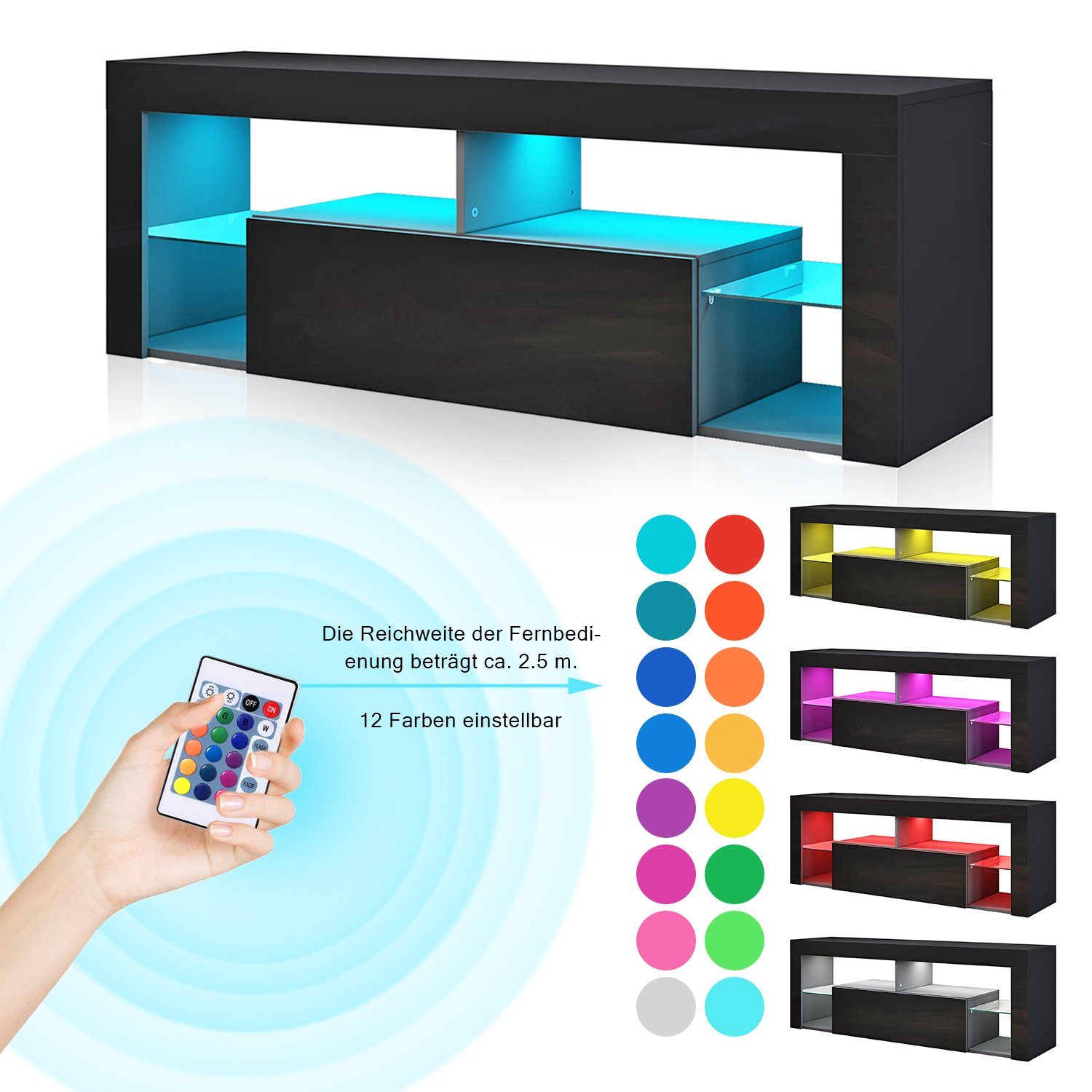 SONNI TV-Schrank Schwarzer TV-Ständer mit LED-Beleuchtung günstig online kaufen