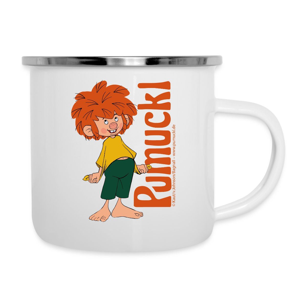 Spreadshirt Tasse Pumuckl Mit Verschmitztem Lächeln Und Logo Camping-Becher, Metall