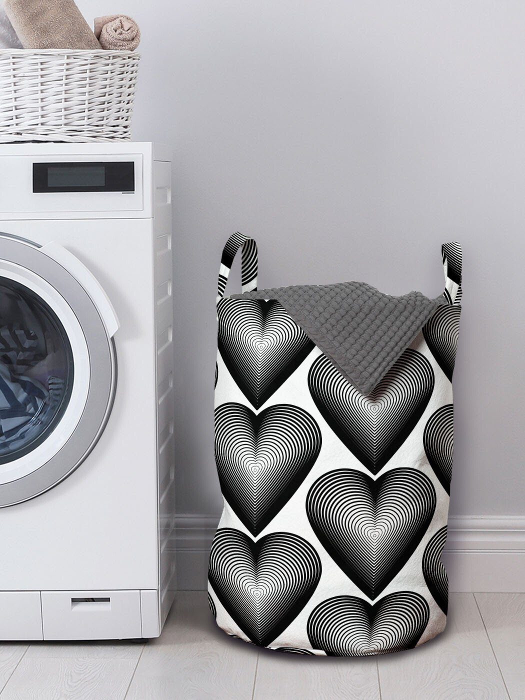 Abakuhaus Wäschesäckchen Wäschekorb mit Valentine Waschsalons, Griffen Herzen Kordelzugverschluss Romantische für Zusammenfassung